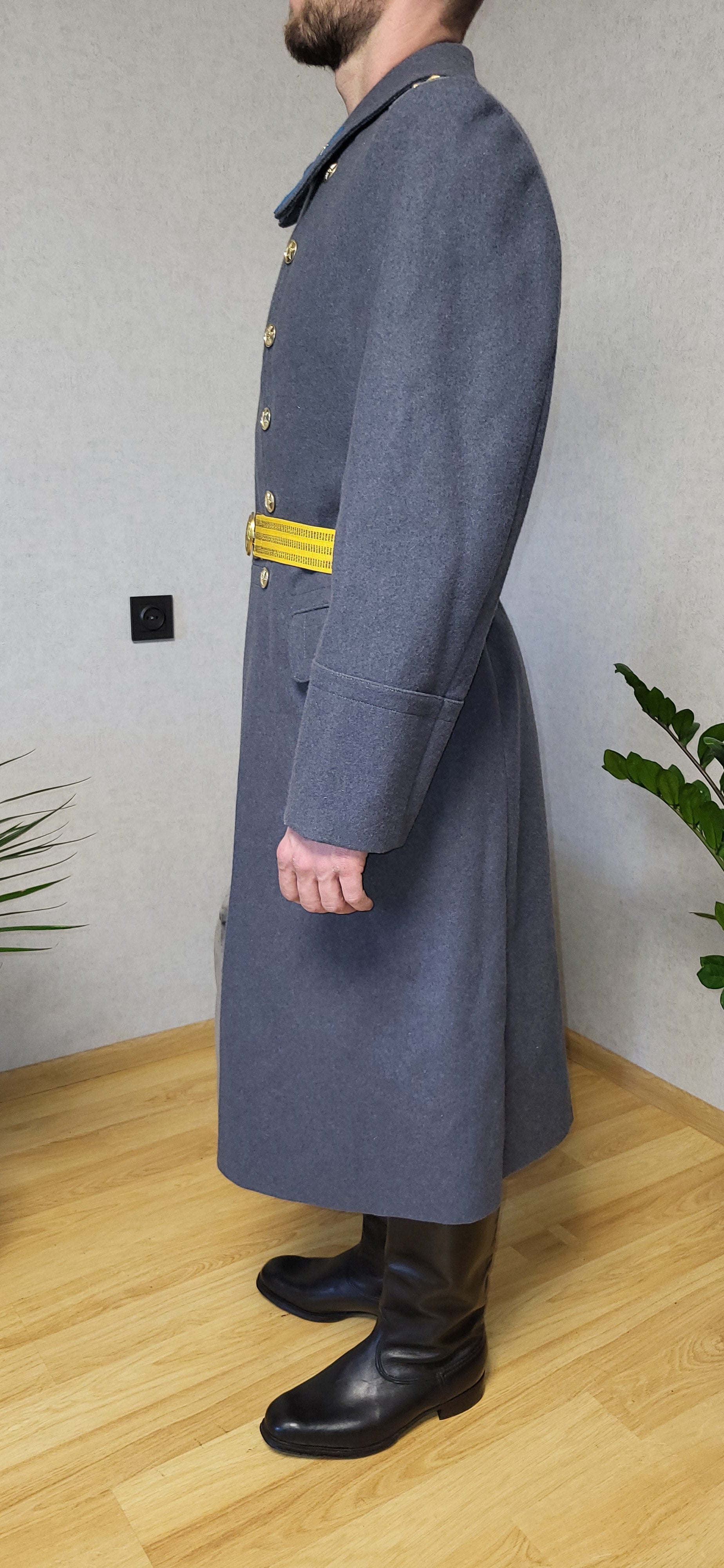 Vintage Soviet Gray Blue Wool Overcoat USSR Long Winter Coat