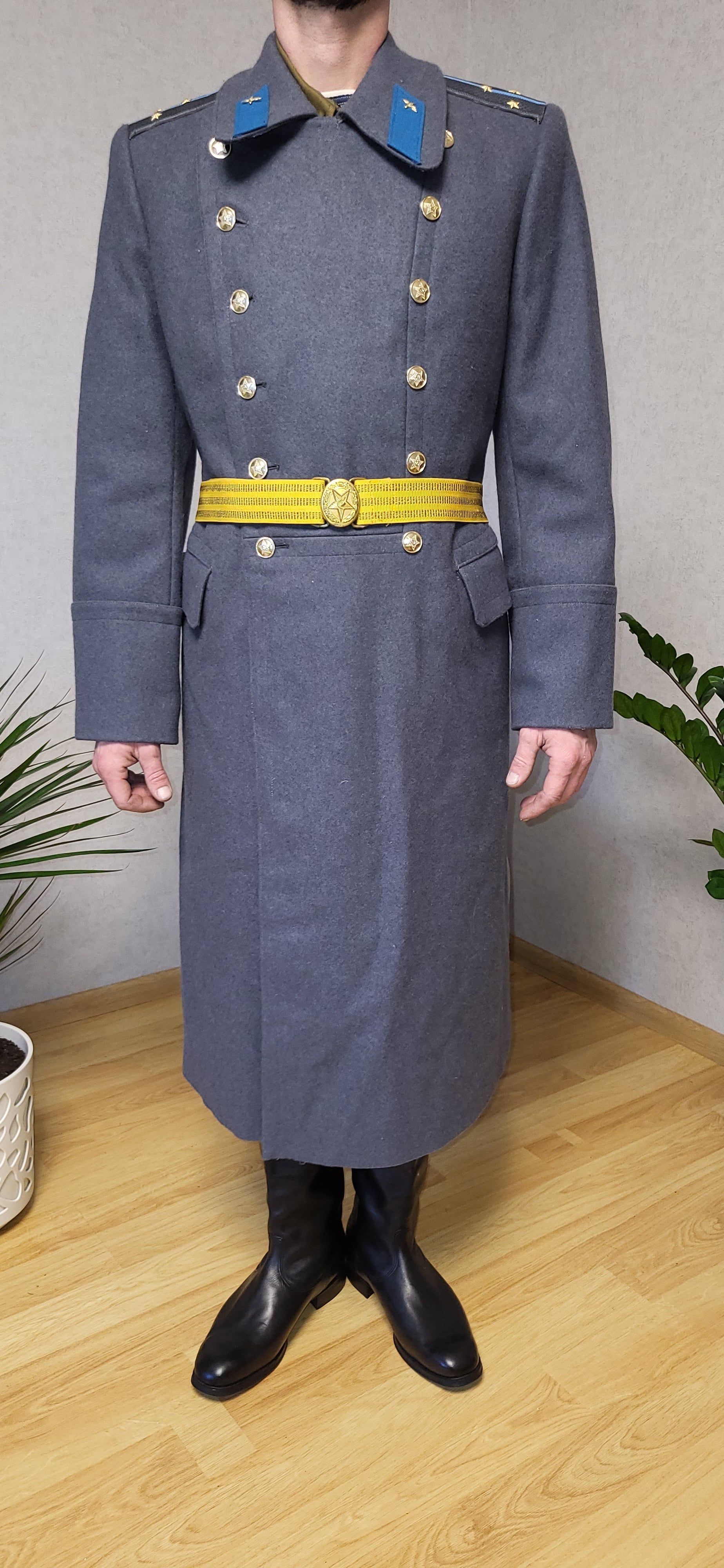 Vintage Soviet Gray Blue Wool Overcoat USSR Long Winter Coat