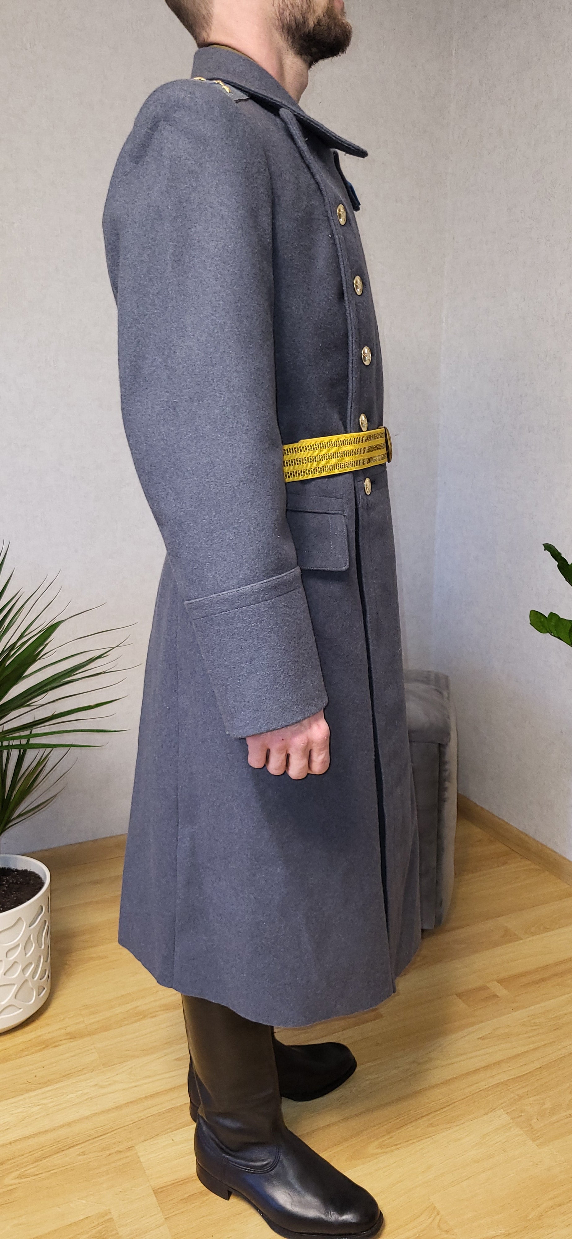 Vintage Soviet Gray Blue Wool Overcoat USSR Long Winter Coat