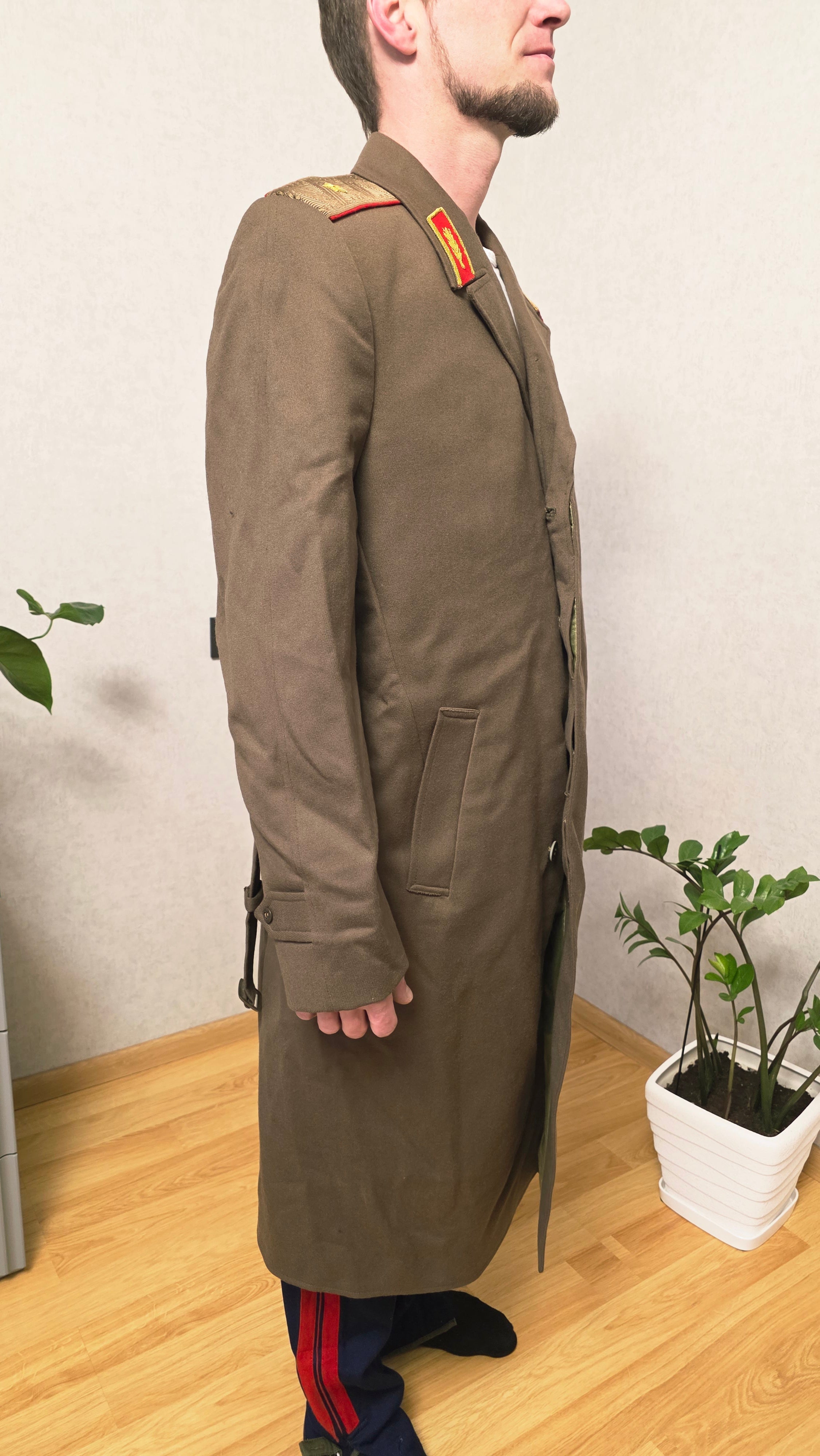 Vintage Soviet Khaki Wool Long Overcoat Rare Heritage Collector Coat