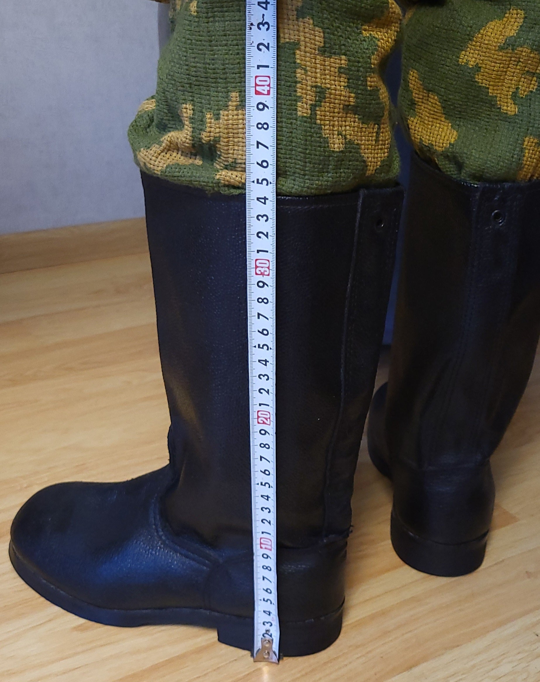 Vintage Soviet Kirza Boots USSR Tall Black Kirza Boots 34–36 cm