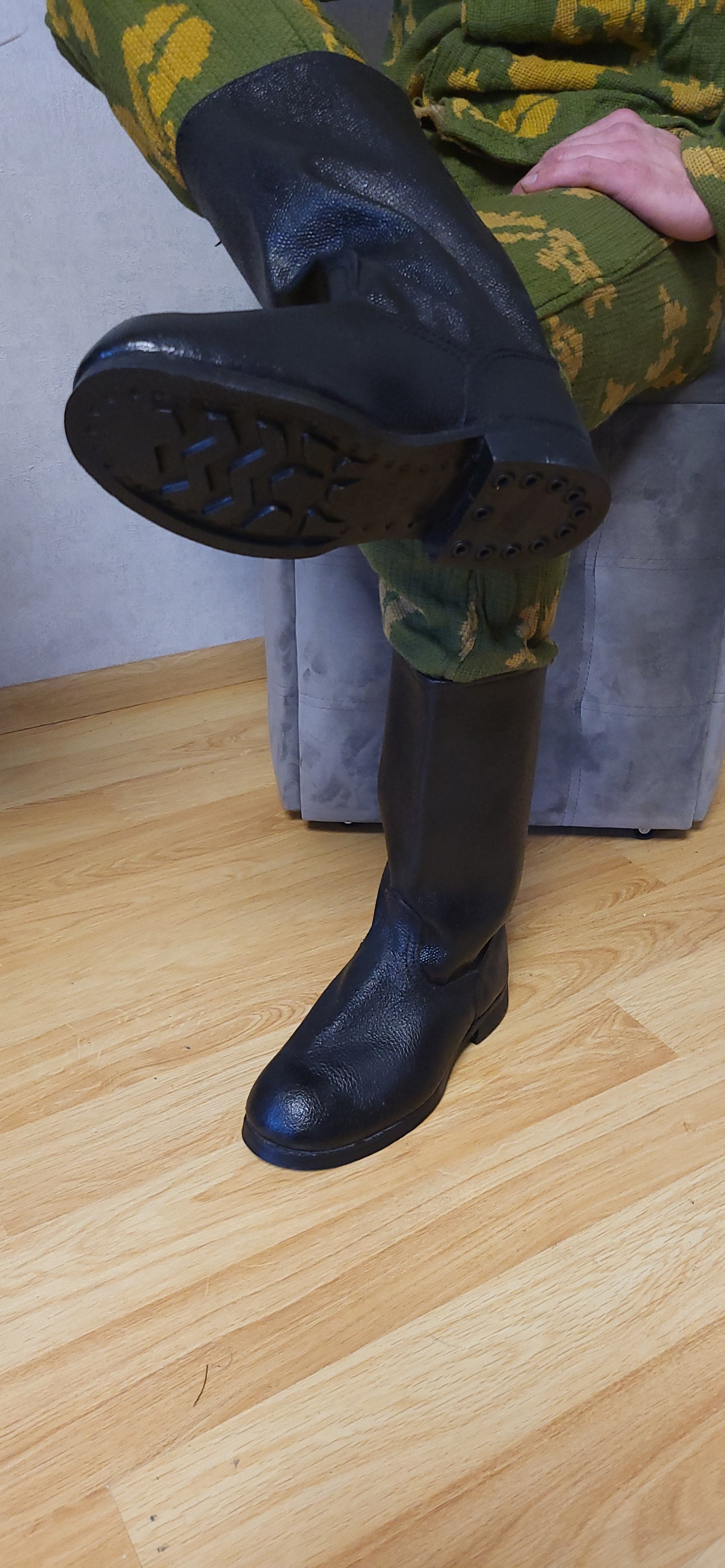 Vintage Soviet Kirza Boots USSR Tall Black Kirza Boots 34–36 cm
