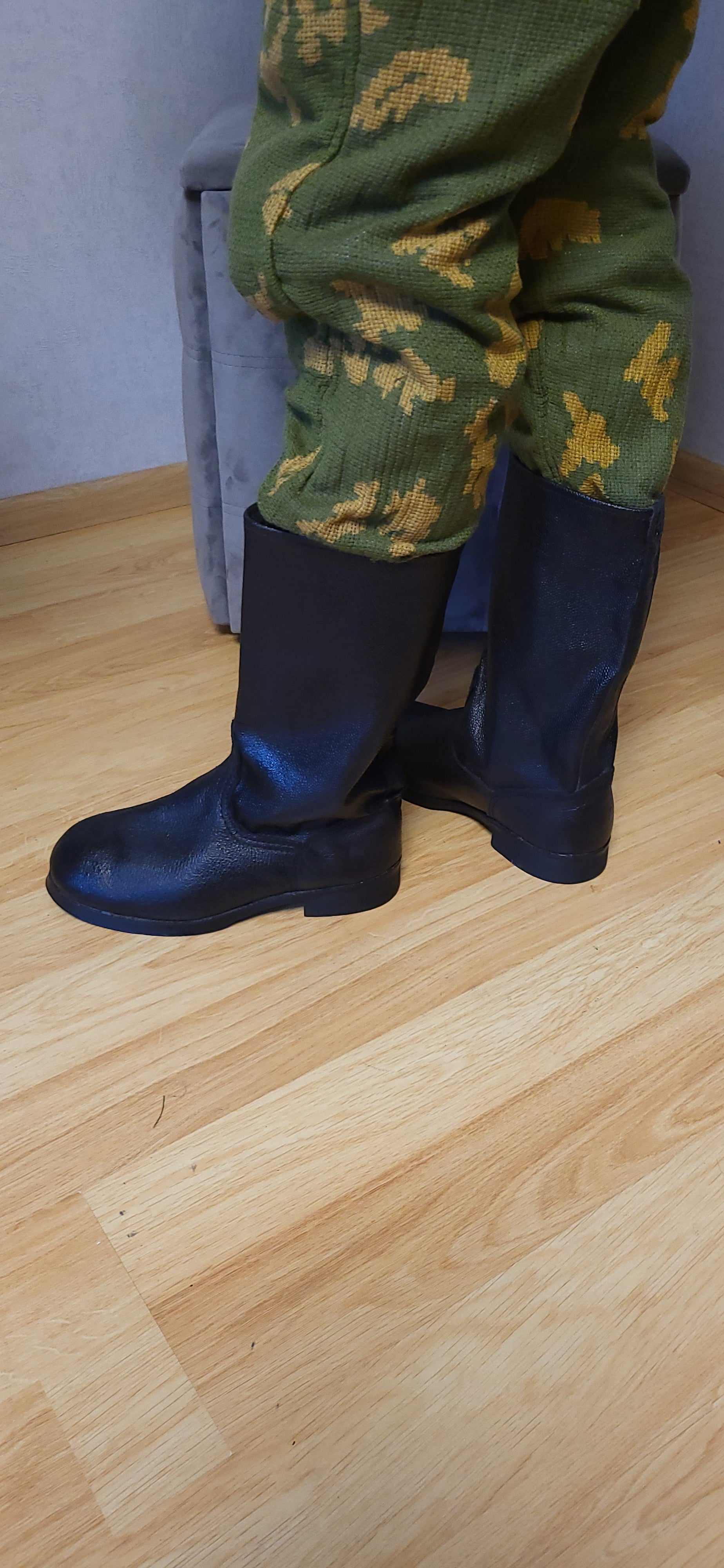 Vintage Soviet Kirza Boots USSR Tall Black Kirza Boots 34–36 cm