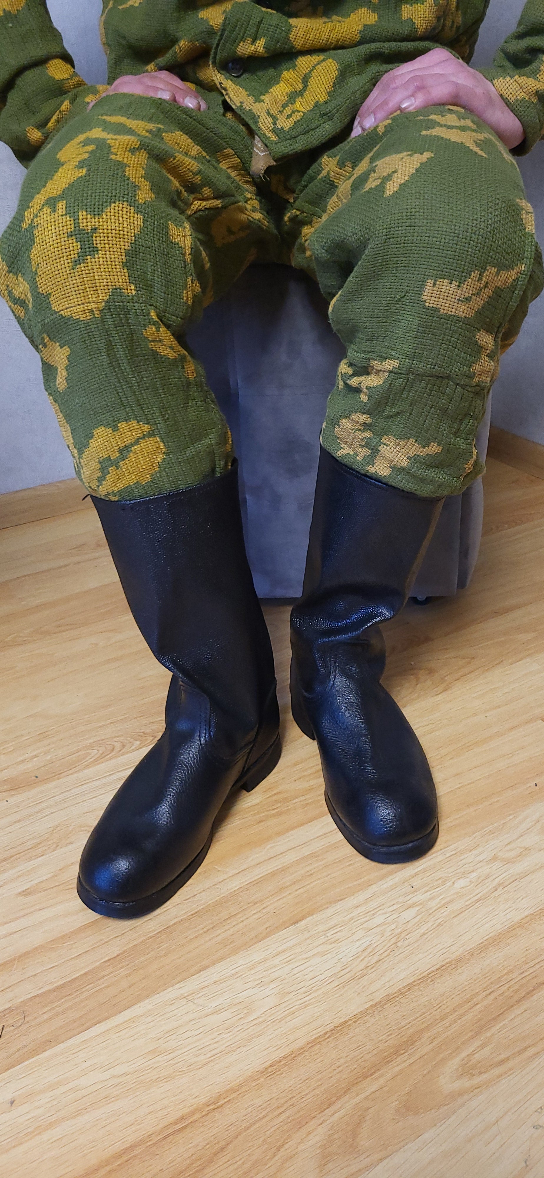 Vintage Soviet Kirza Boots USSR Tall Black Kirza Boots 34–36 cm