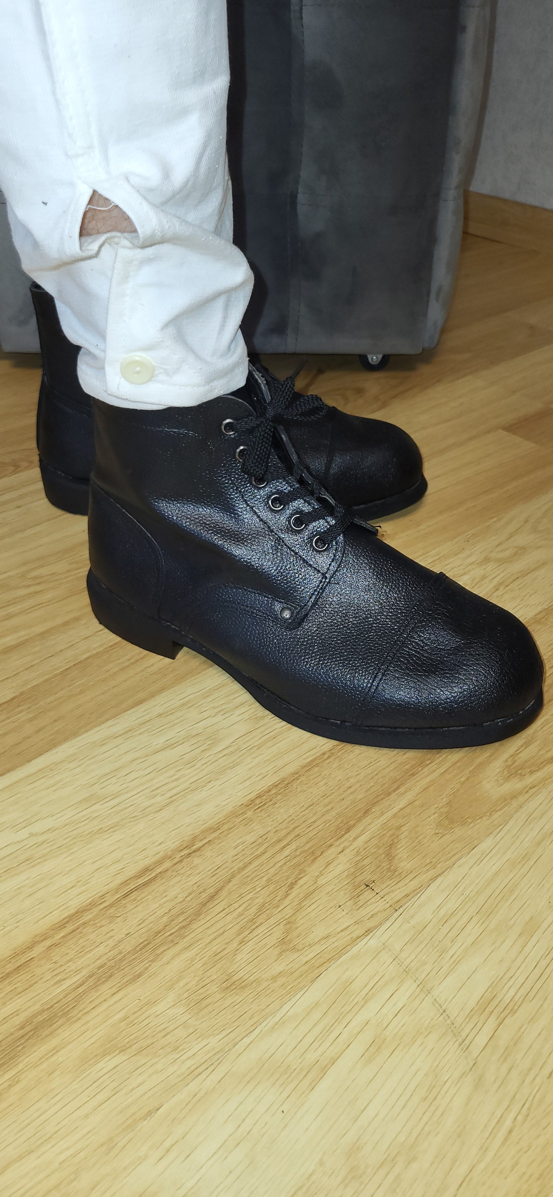Vintage Soviet Kirza Lace-Up Boots USSR Work Leather Ankle Boots