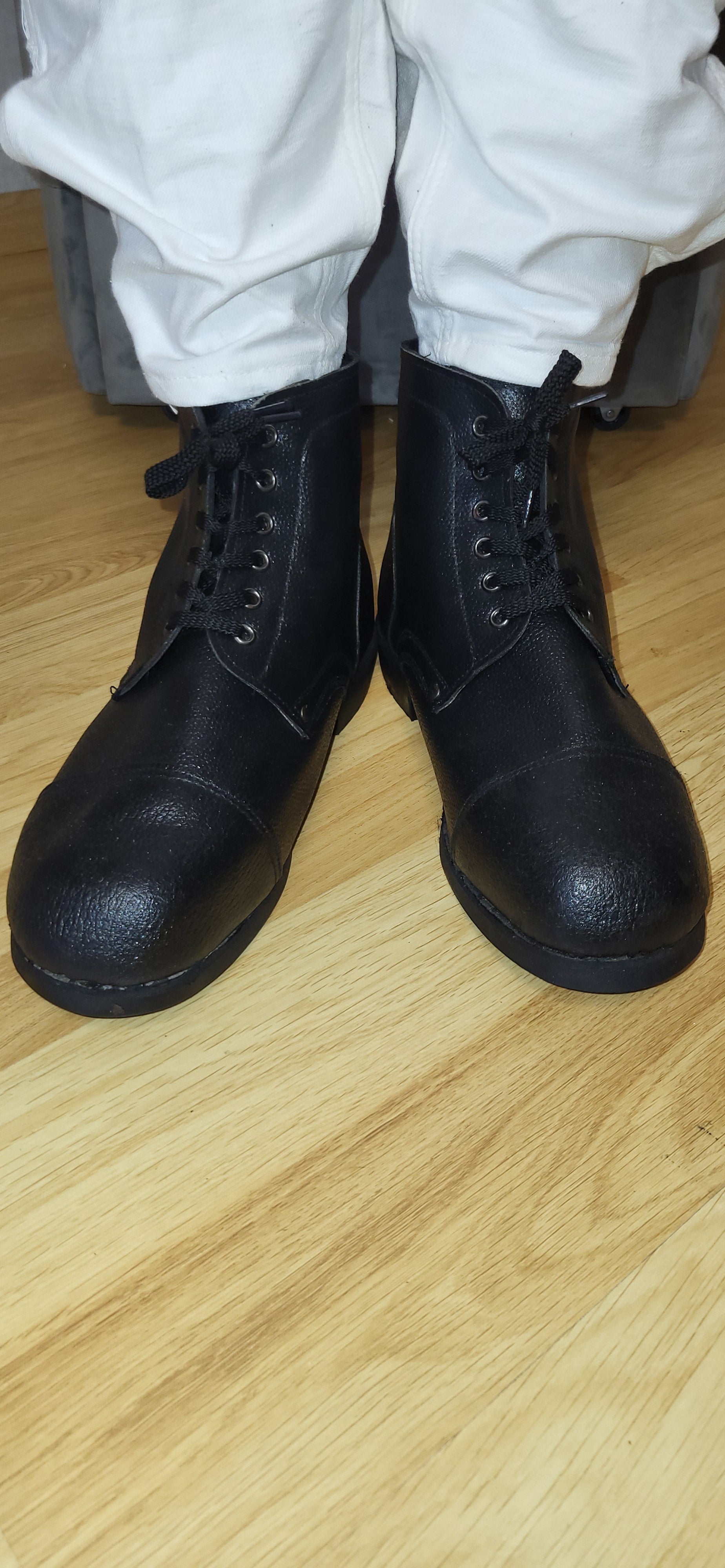 Vintage Soviet Kirza Lace-Up Boots USSR Work Leather Ankle Boots