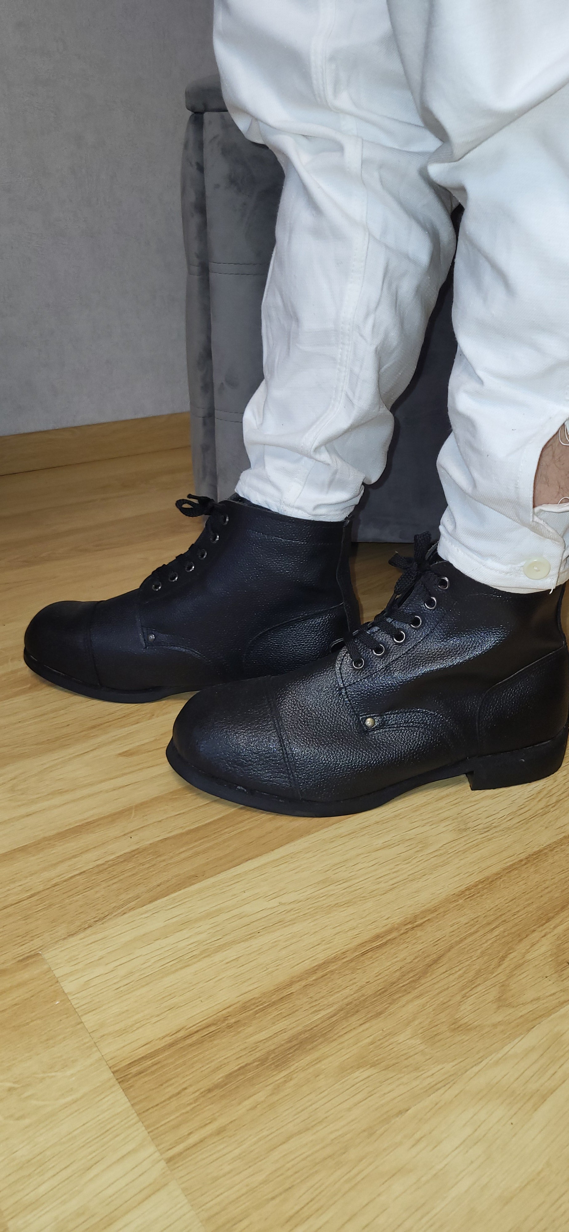Vintage Soviet Kirza Lace-Up Boots USSR Work Leather Ankle Boots