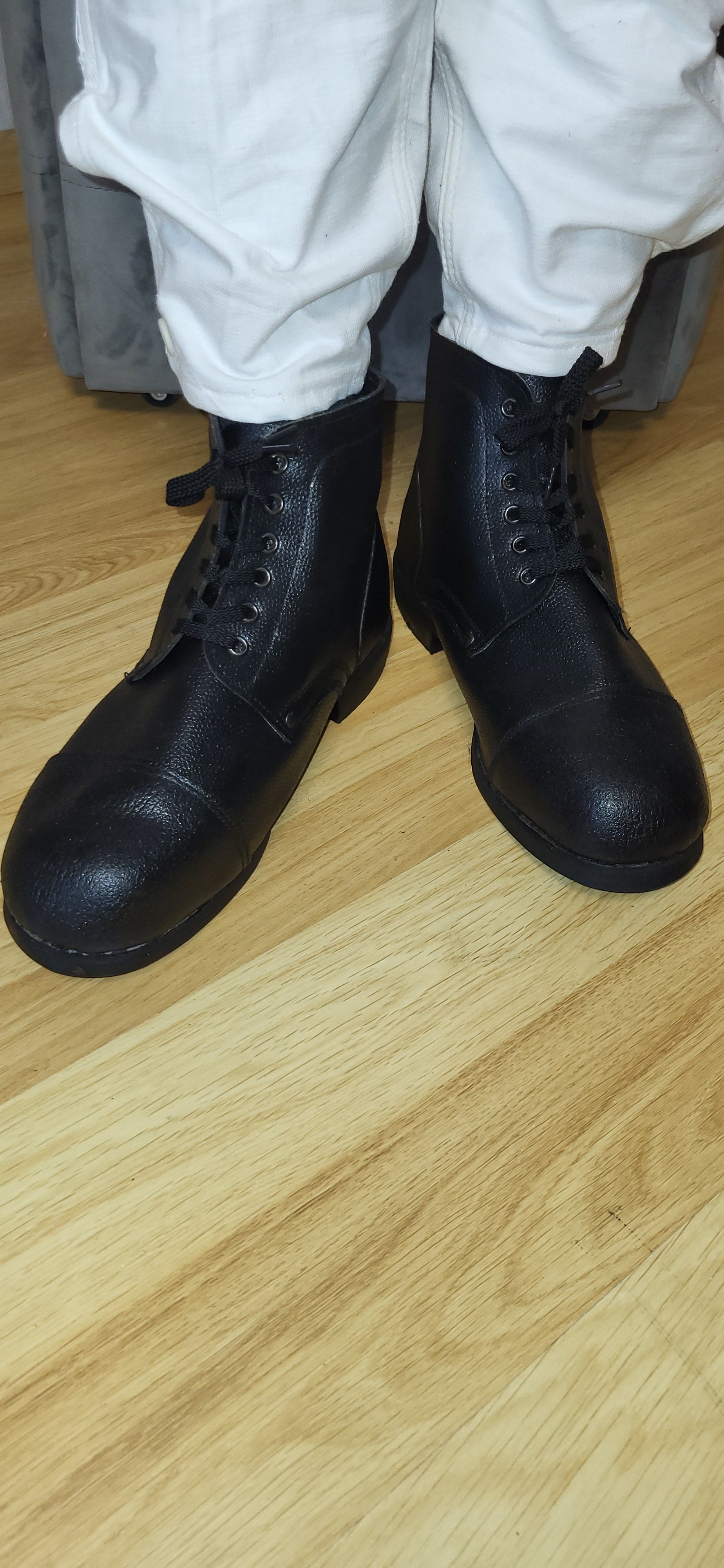 Vintage Soviet Kirza Lace-Up Boots USSR Work Leather Ankle Boots