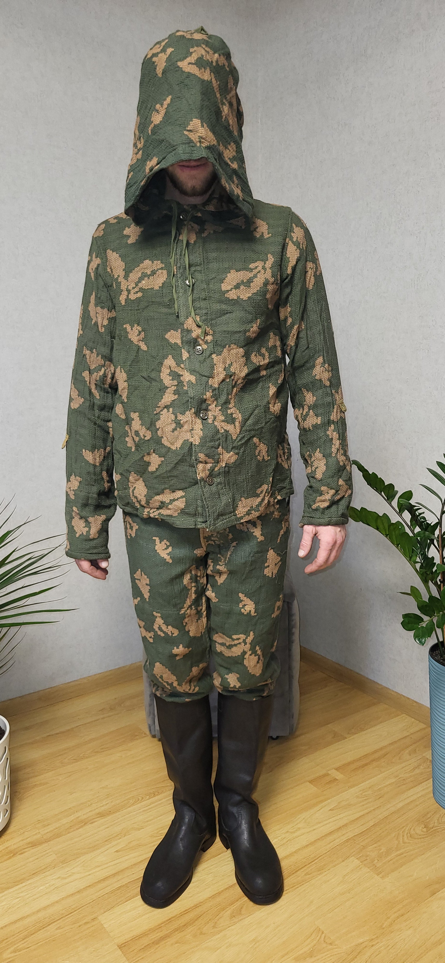 Vintage Soviet KZS Camouflage Suit USSR Berezka Pattern Hooded Oversuit Set