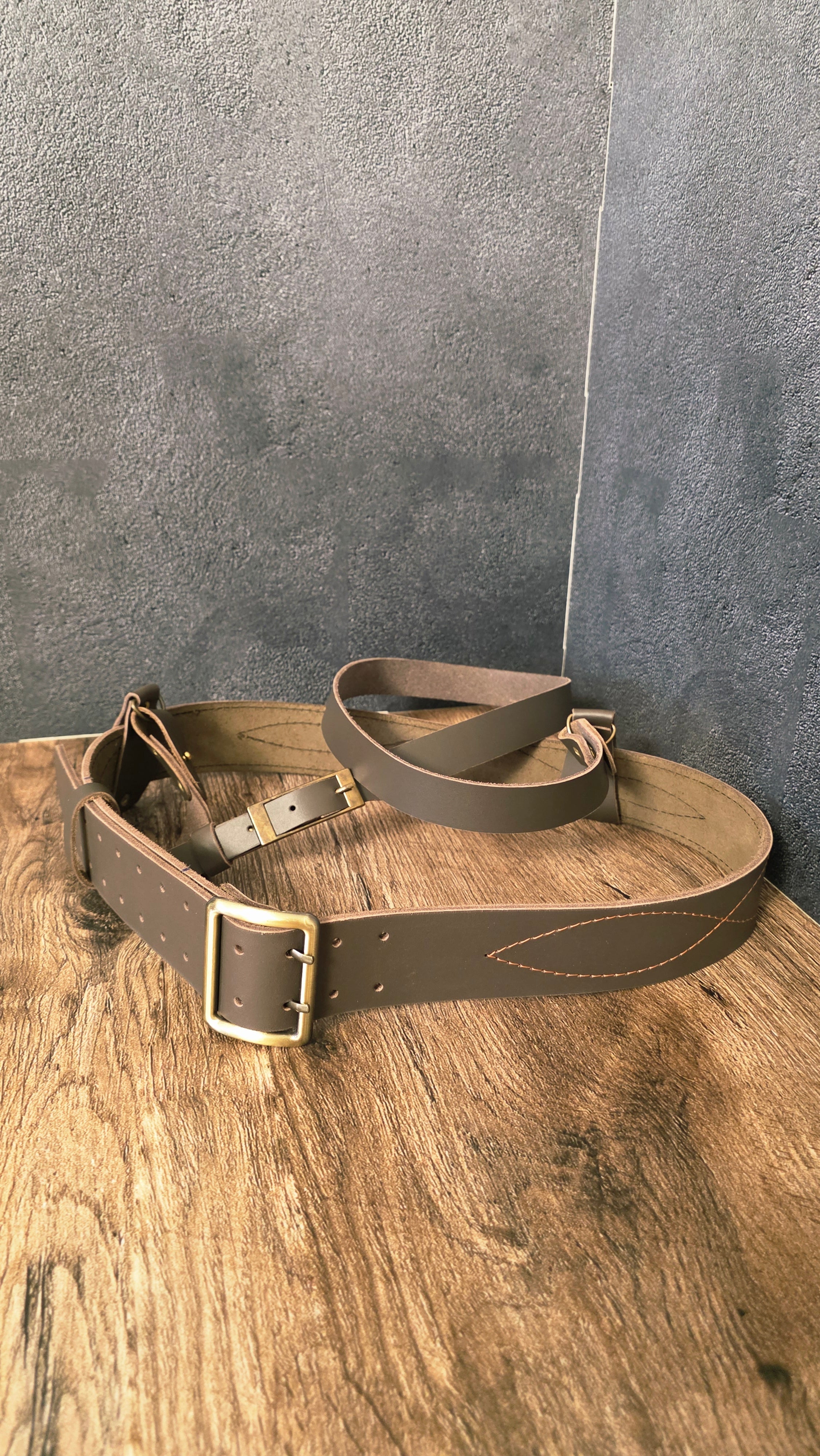 Vintage Soviet Leather Belt With Shoulder Strap Brown Officer Style Harness