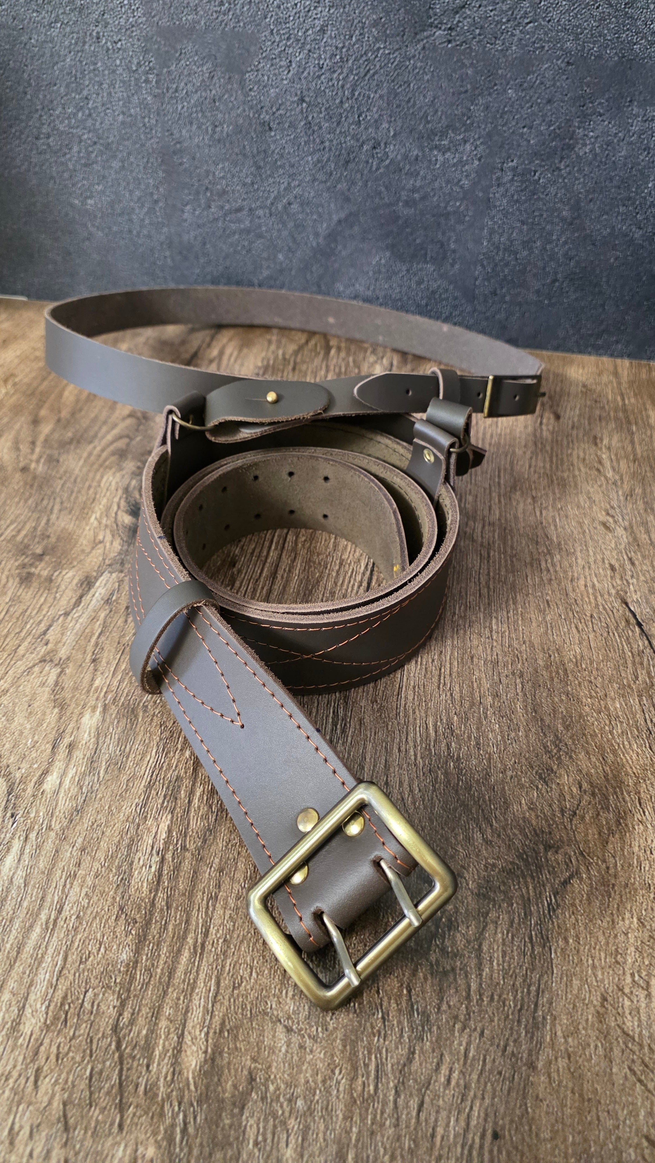 Vintage Soviet Leather Belt With Shoulder Strap Brown Officer Style Harness