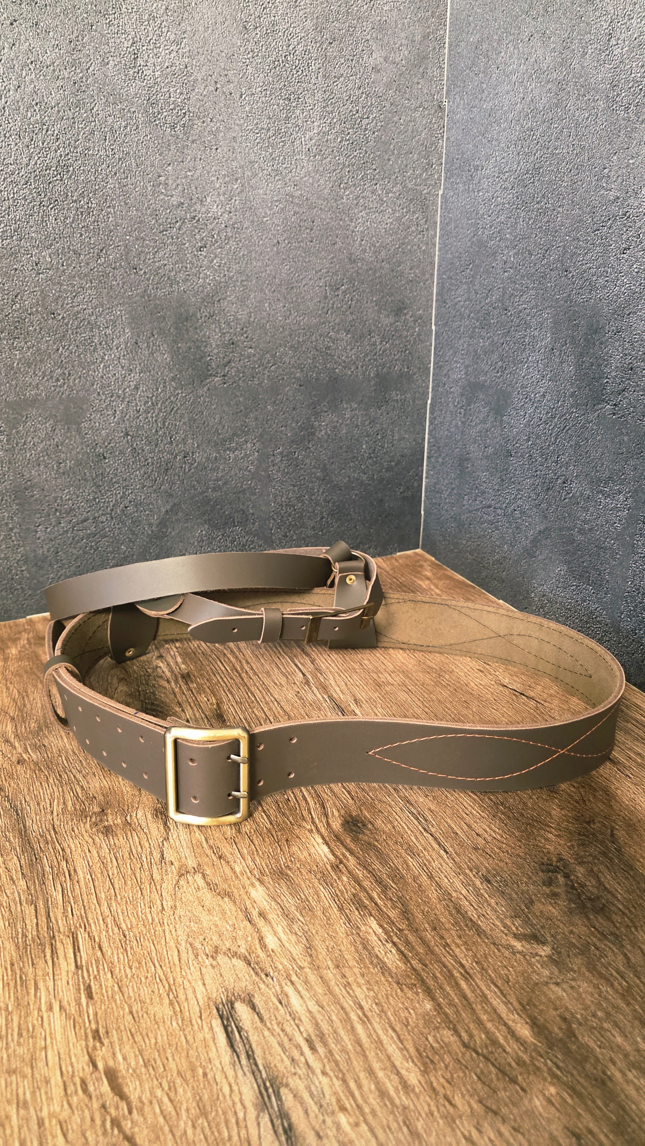Vintage Soviet Leather Belt With Shoulder Strap Brown Officer Style Harness