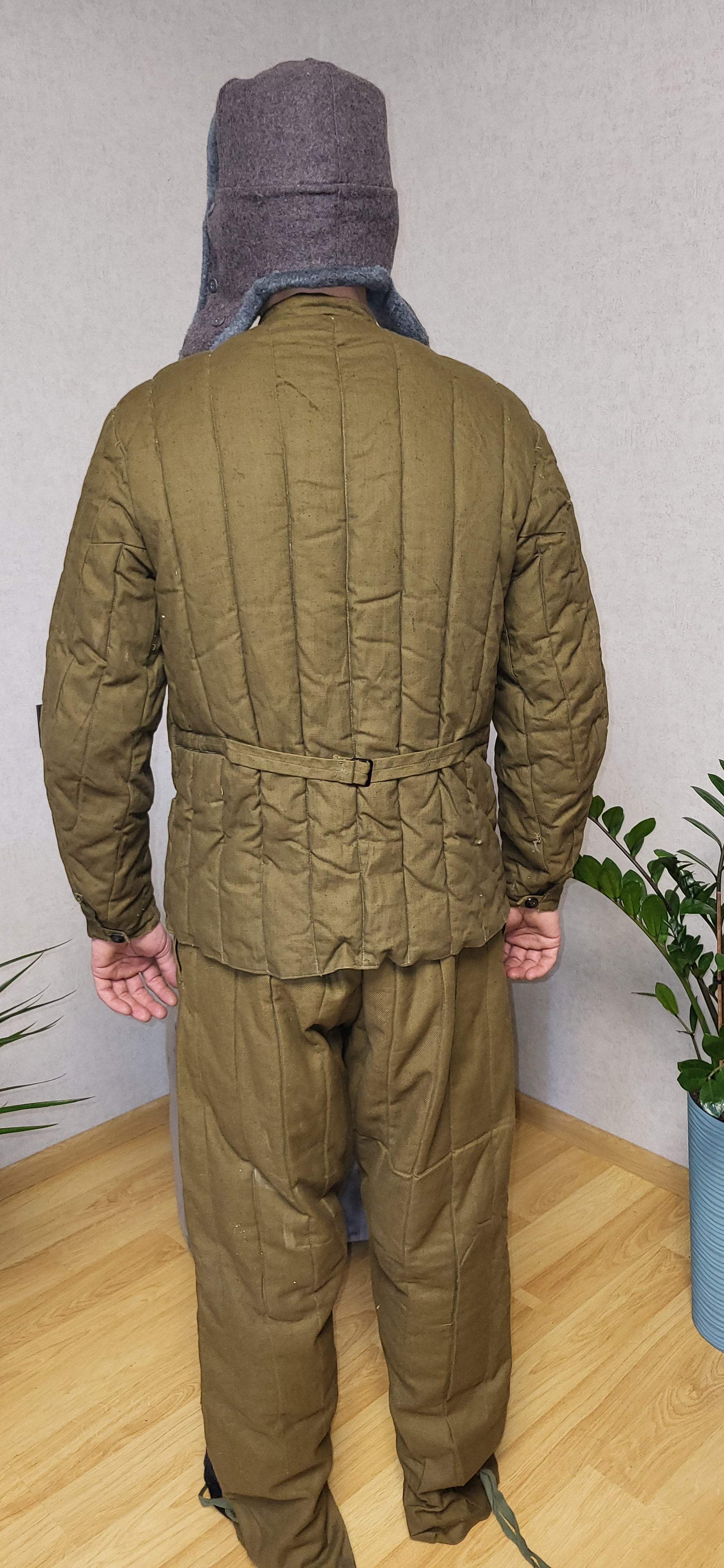 Vintage Soviet M43 Telogreika Winter Set USSR Quilted Jacket Pants Ushanka Hat