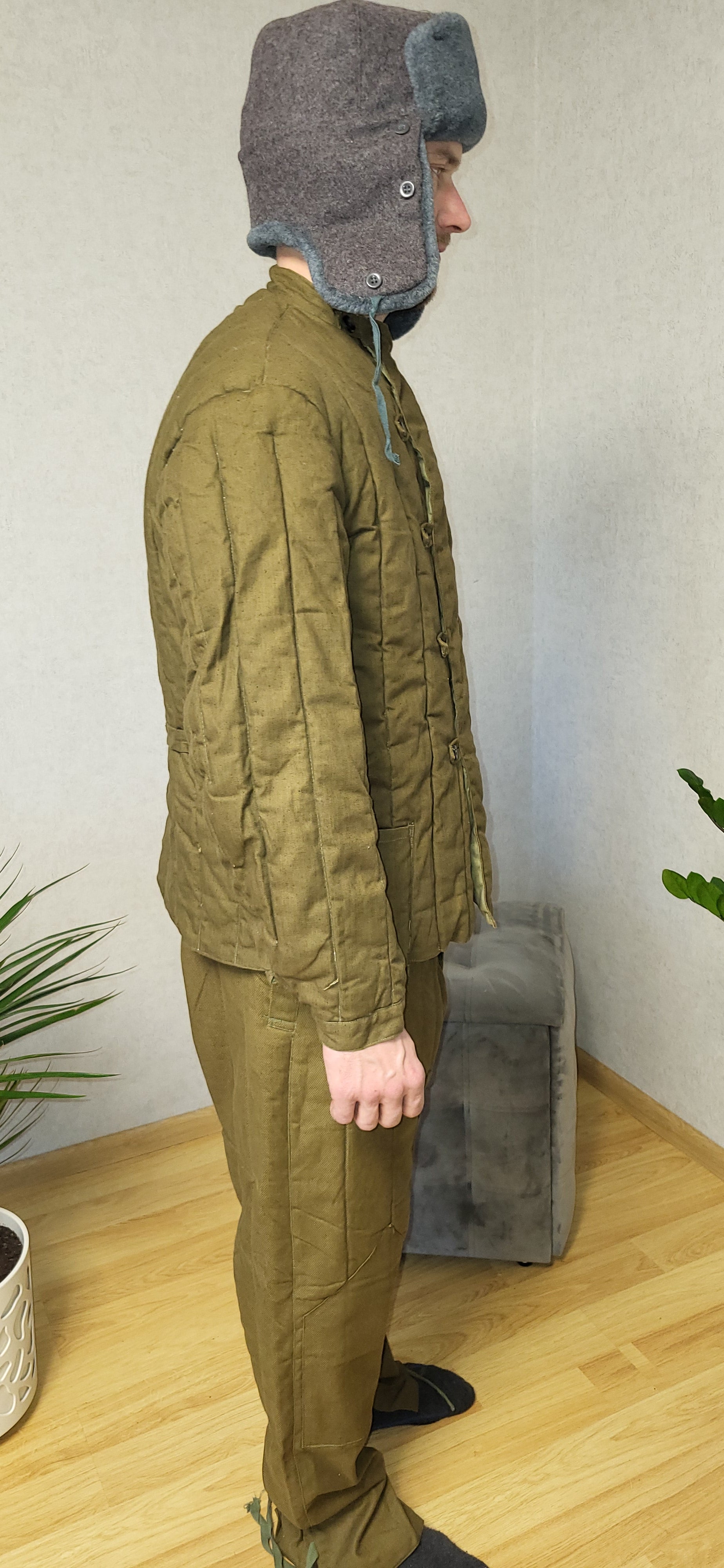 Vintage Soviet M43 Telogreika Winter Set USSR Quilted Jacket Pants Ushanka Hat