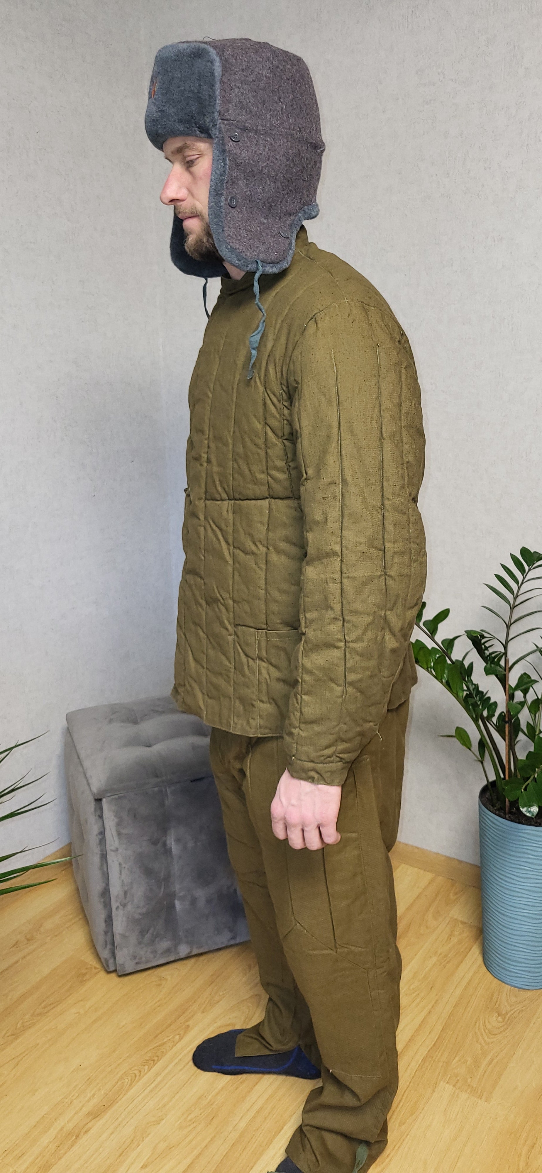 Vintage Soviet M43 Telogreika Winter Set USSR Quilted Jacket Pants Ushanka Hat