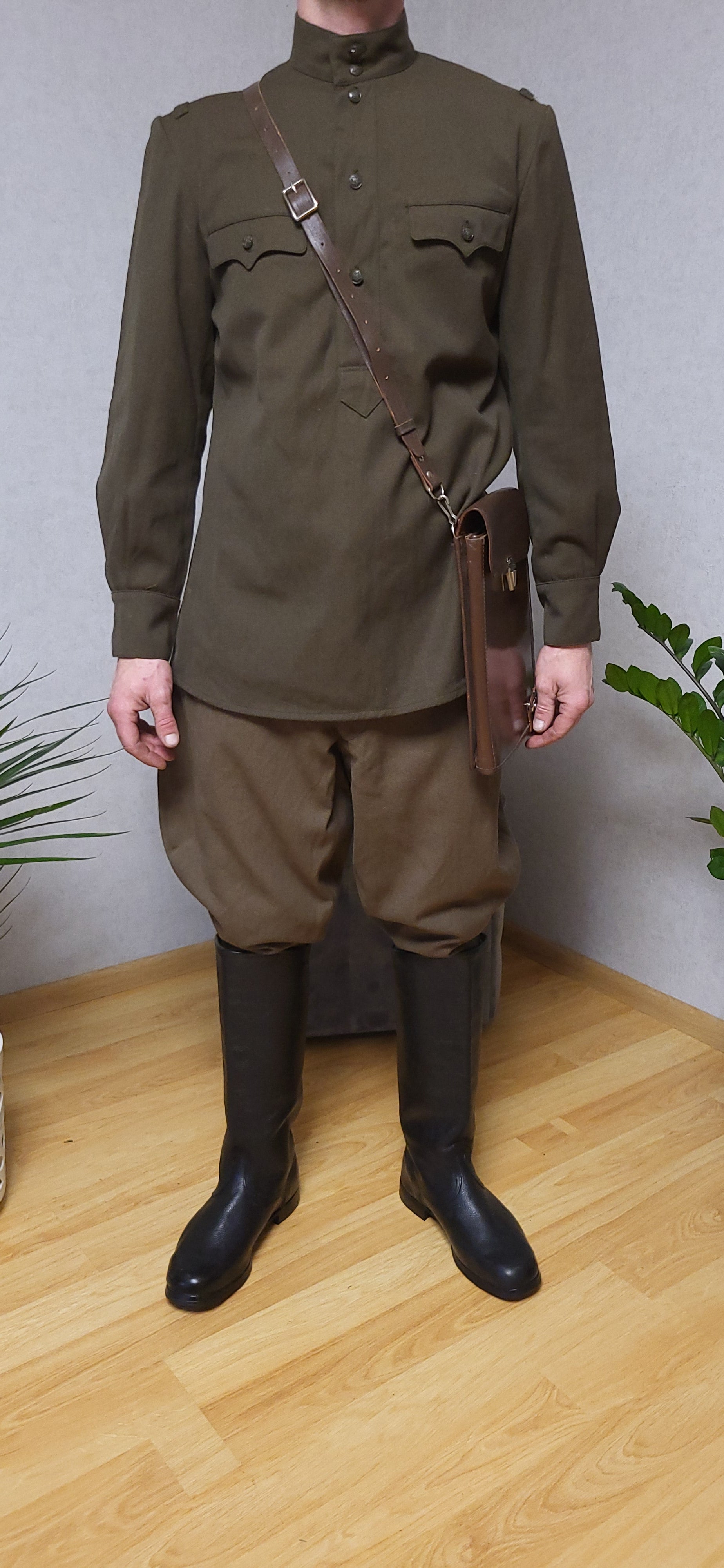 Vintage Soviet RKKA Gymnasterka Breeches Uniform Set USSR With Leather Map Case M44