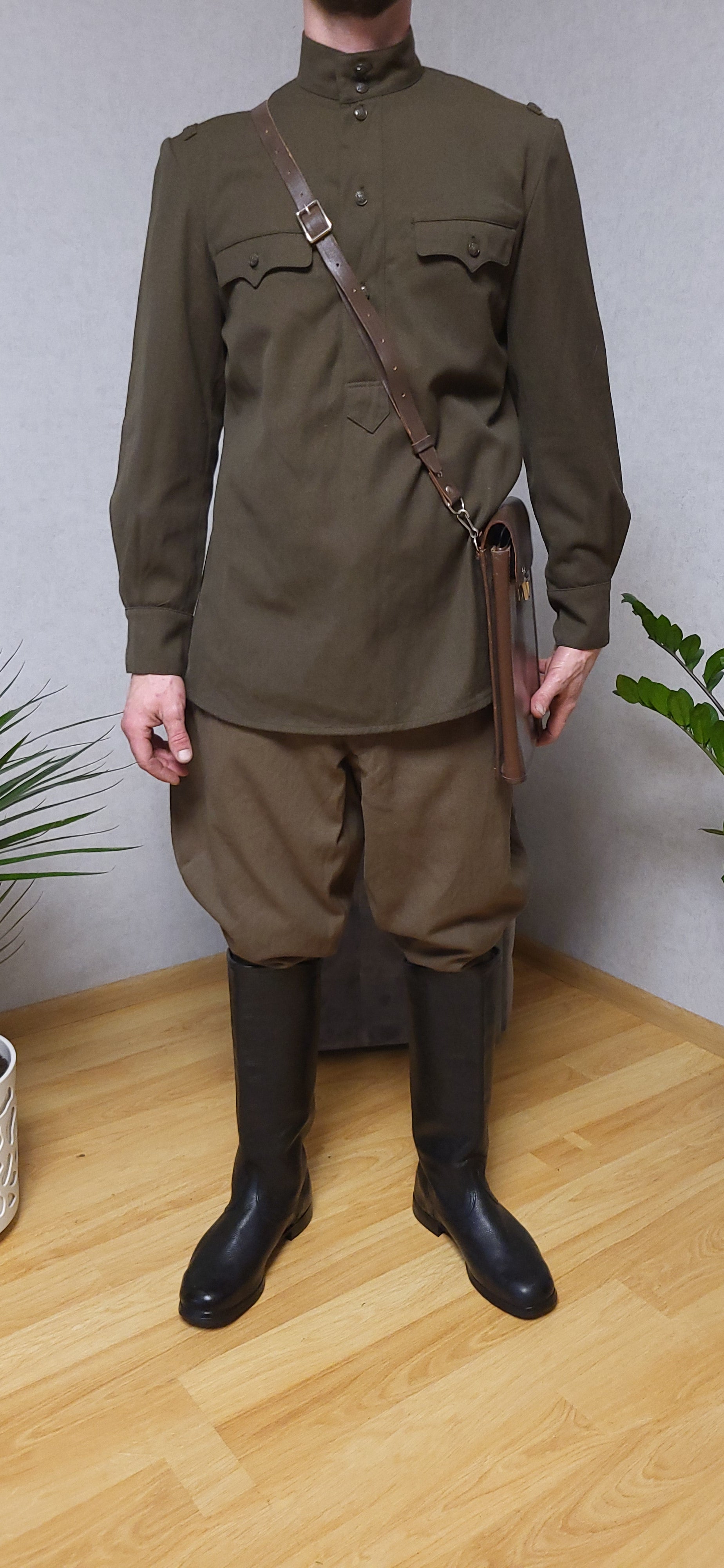 Vintage Soviet RKKA Gymnasterka Breeches Uniform Set USSR With Leather Map Case M44