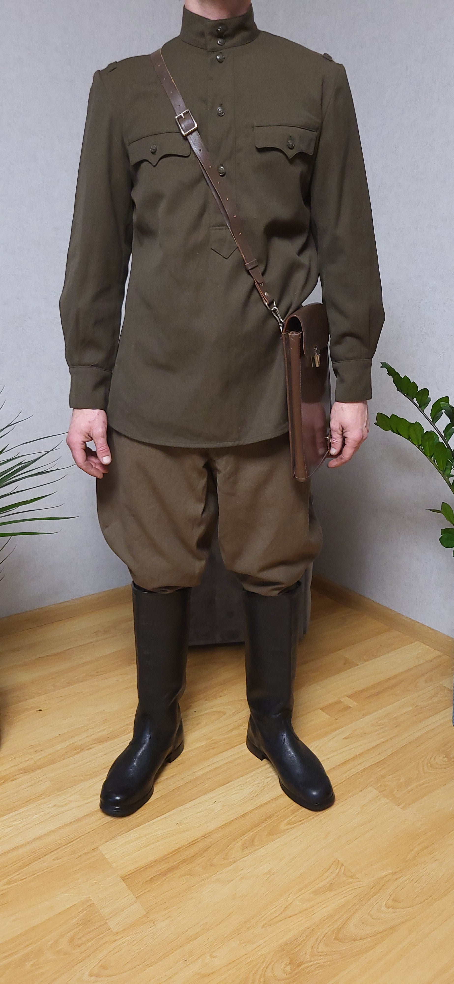 Vintage Soviet RKKA Gymnasterka Breeches Uniform Set USSR With Leather Map Case M44