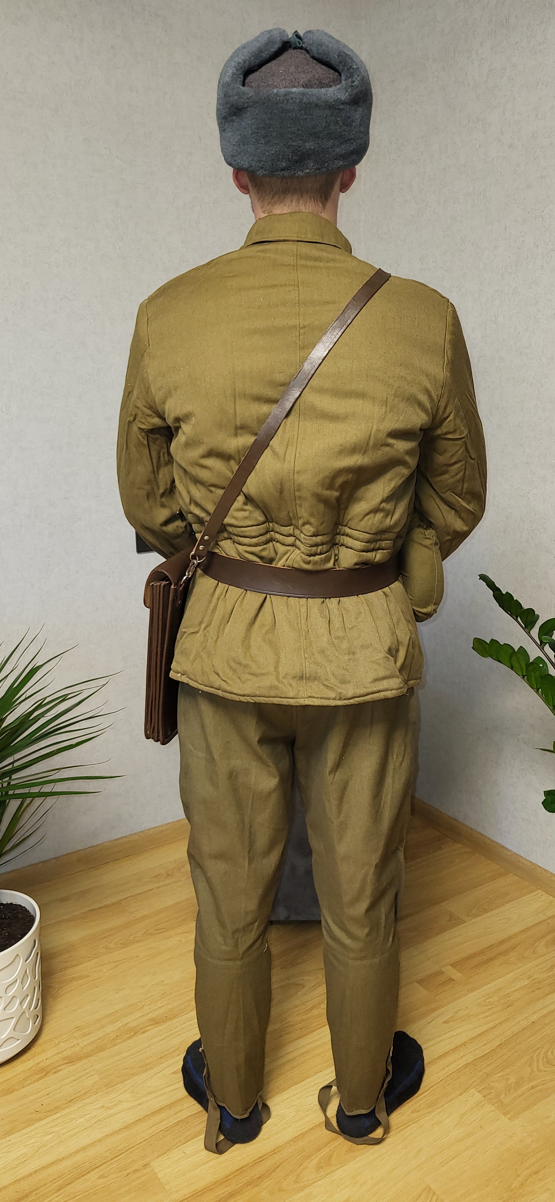 Vintage Soviet RKKA Soldier Bushlat Jacket Set USSR With Ushanka Belt Flask