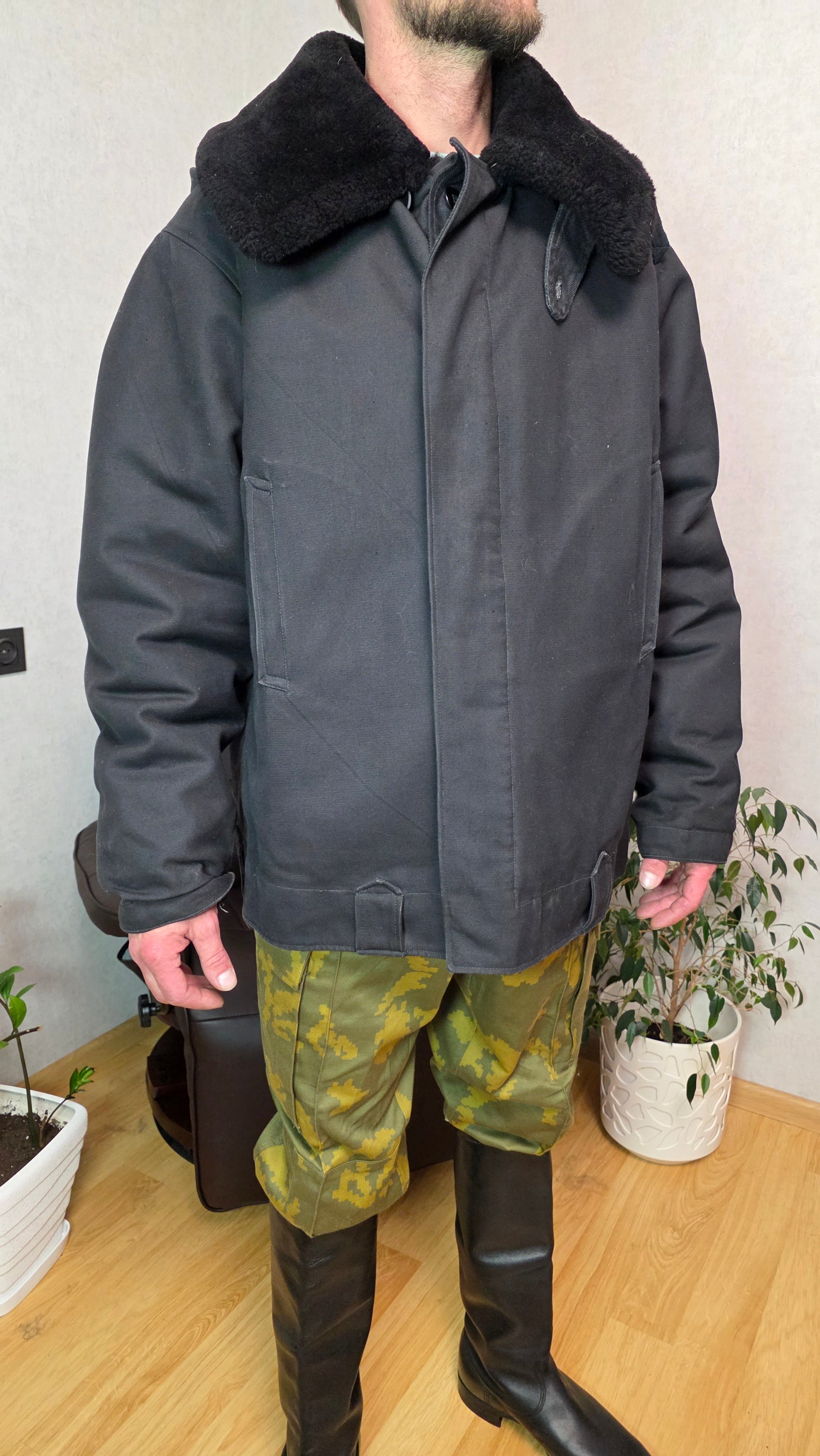 Vintage Soviet Tank Jacket USSR Natural Sheepskin Winter Outerwear