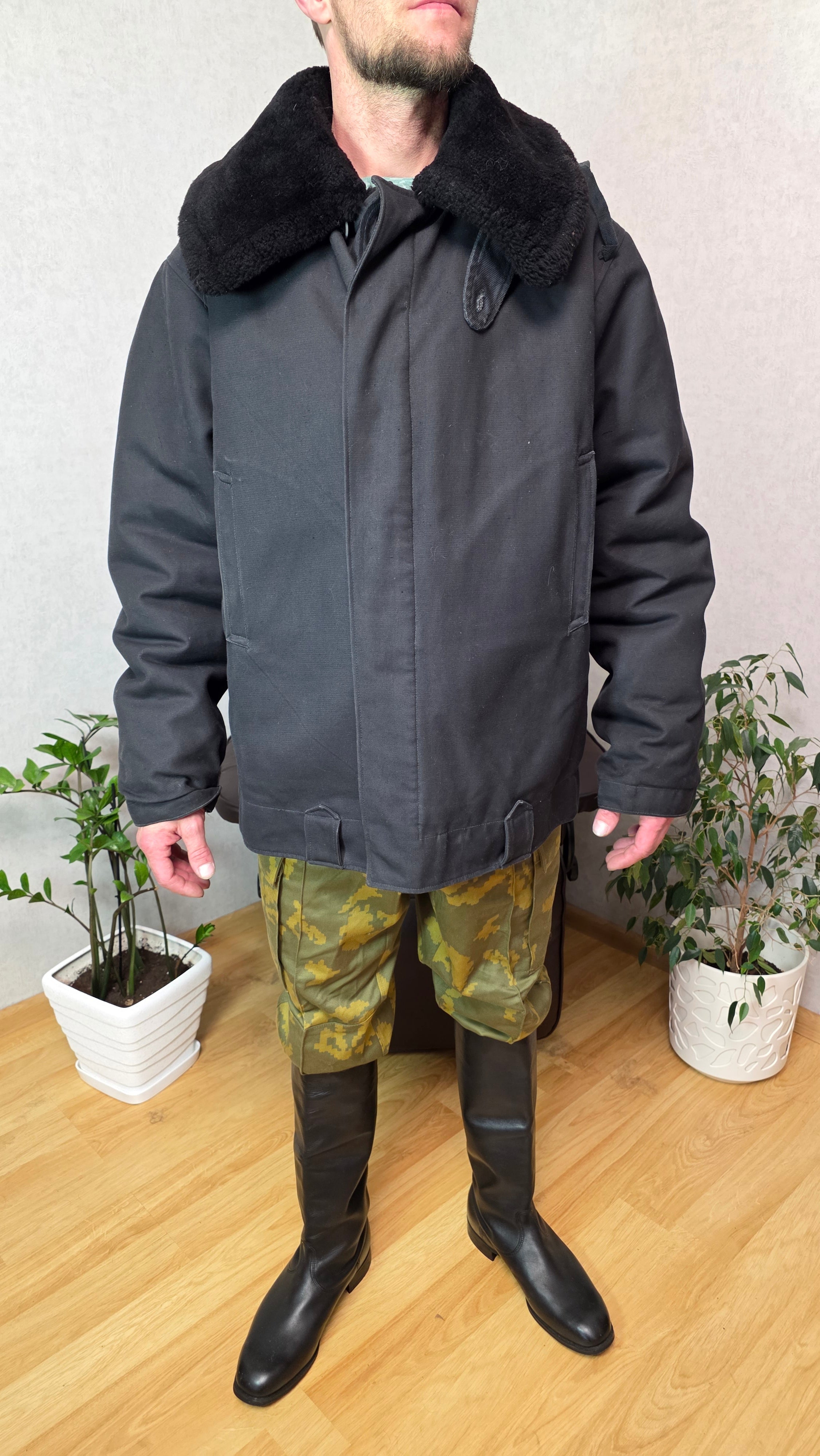Vintage Soviet Tank Jacket USSR Natural Sheepskin Winter Outerwear