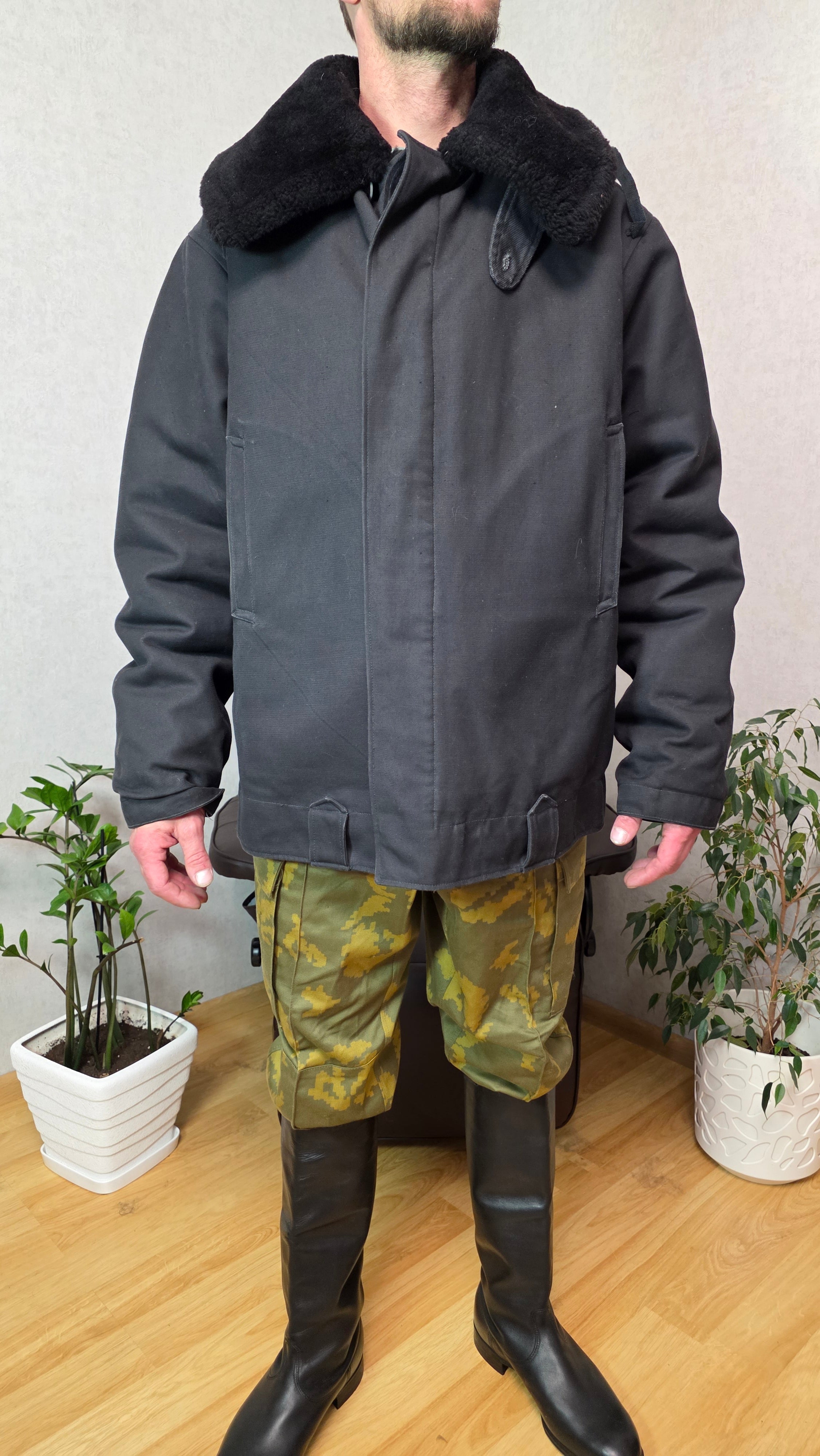 Vintage Soviet Tank Jacket USSR Natural Sheepskin Winter Outerwear