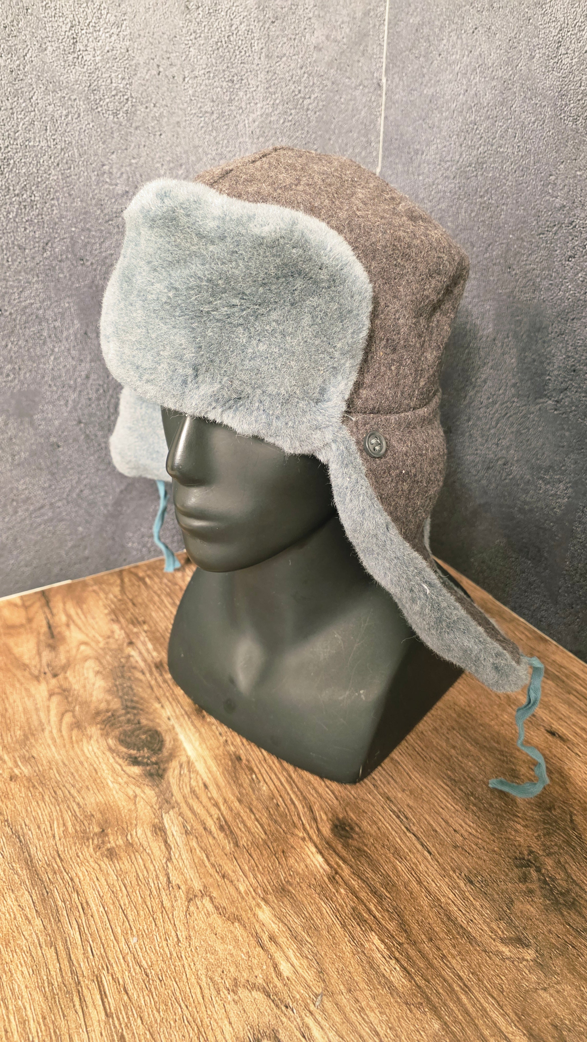 Vintage Soviet Ushanka Hat USSR Winter Wool Cap Gray Faux Fur Ear Flap Hat