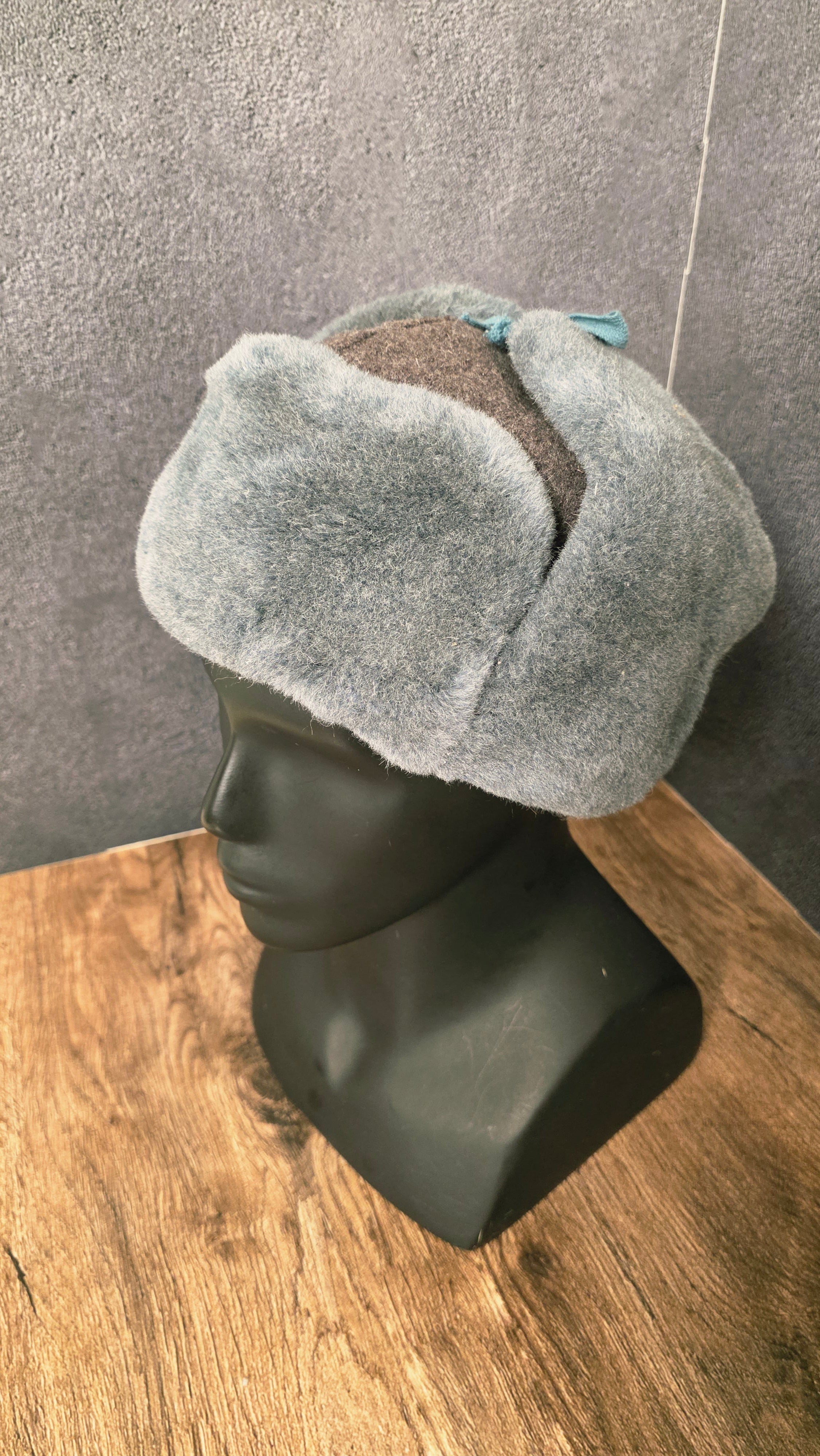 Vintage Soviet Ushanka Hat USSR Winter Wool Cap Gray Faux Fur Ear Flap Hat