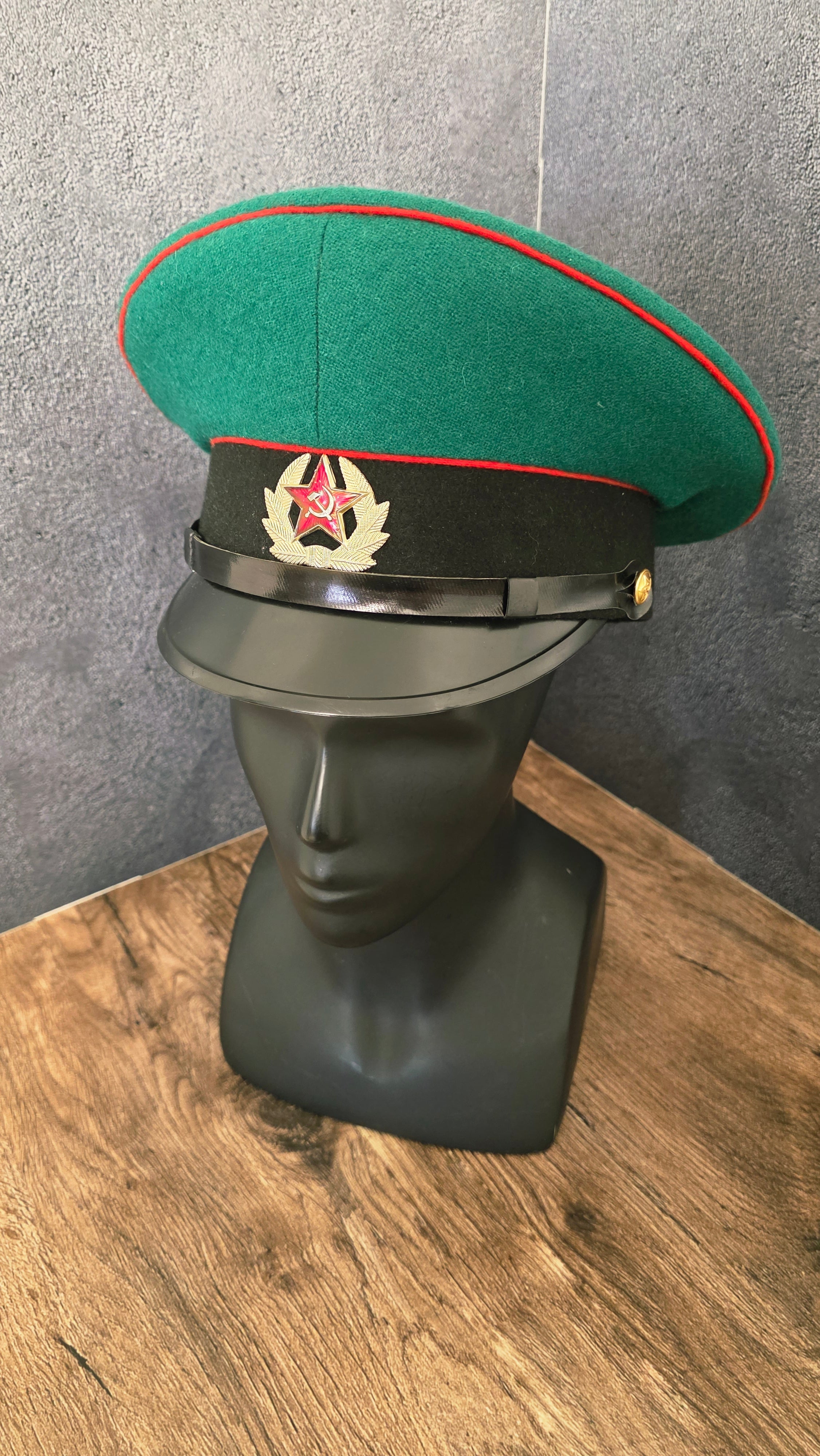 Vintage Soviet USSR Border Guard Visor Cap Green Crown Red Piping KGB PV