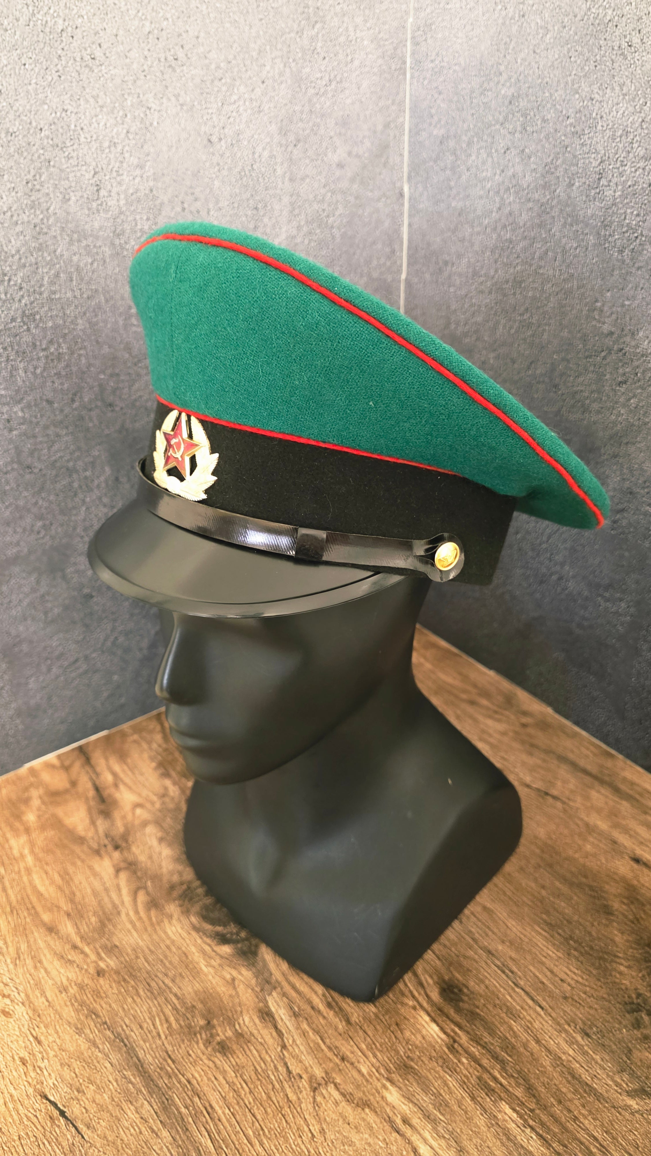 Vintage Soviet USSR Border Guard Visor Cap Green Crown Red Piping KGB PV
