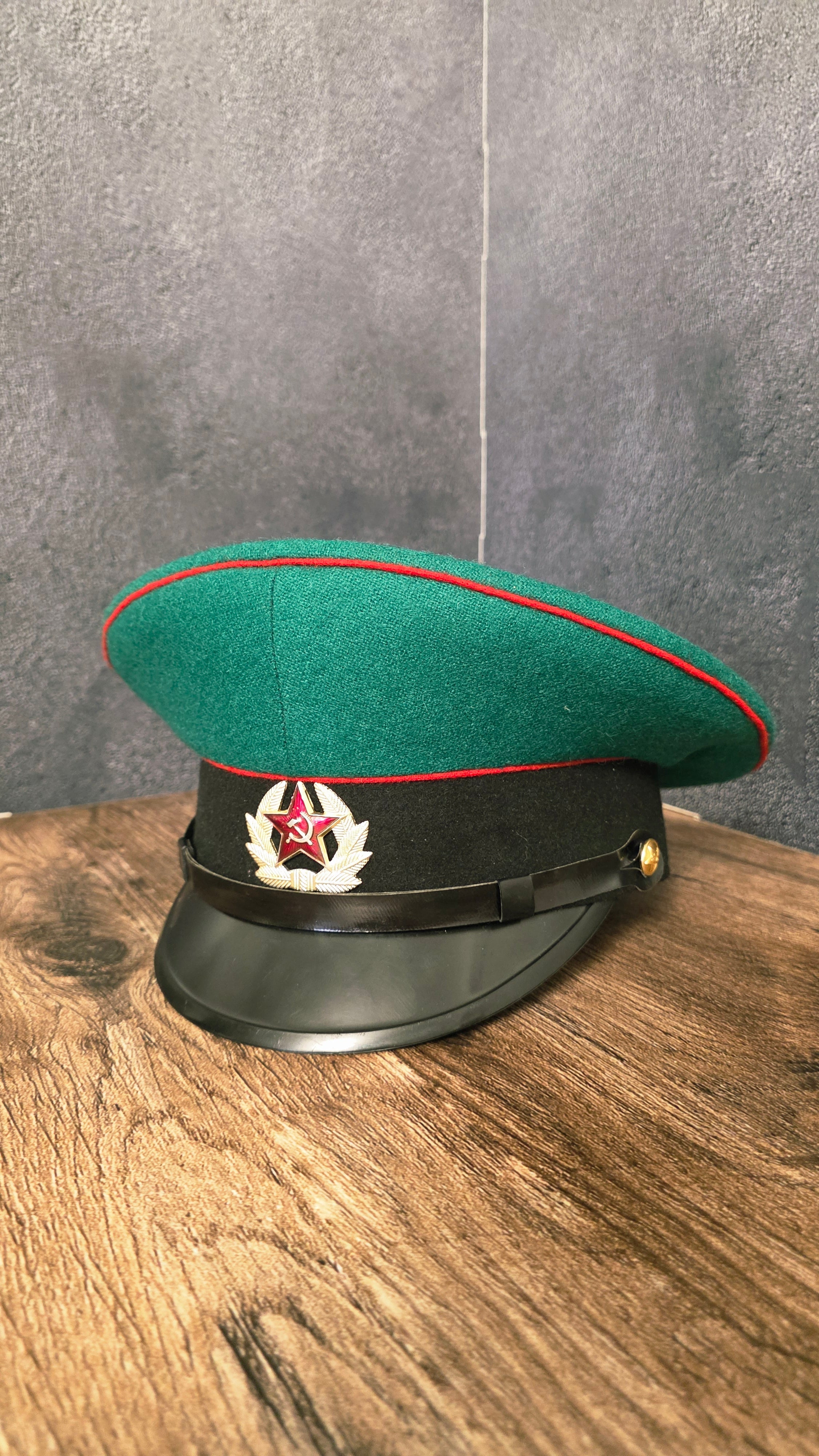 Vintage Soviet USSR Border Guard Visor Cap Green Crown Red Piping KGB PV
