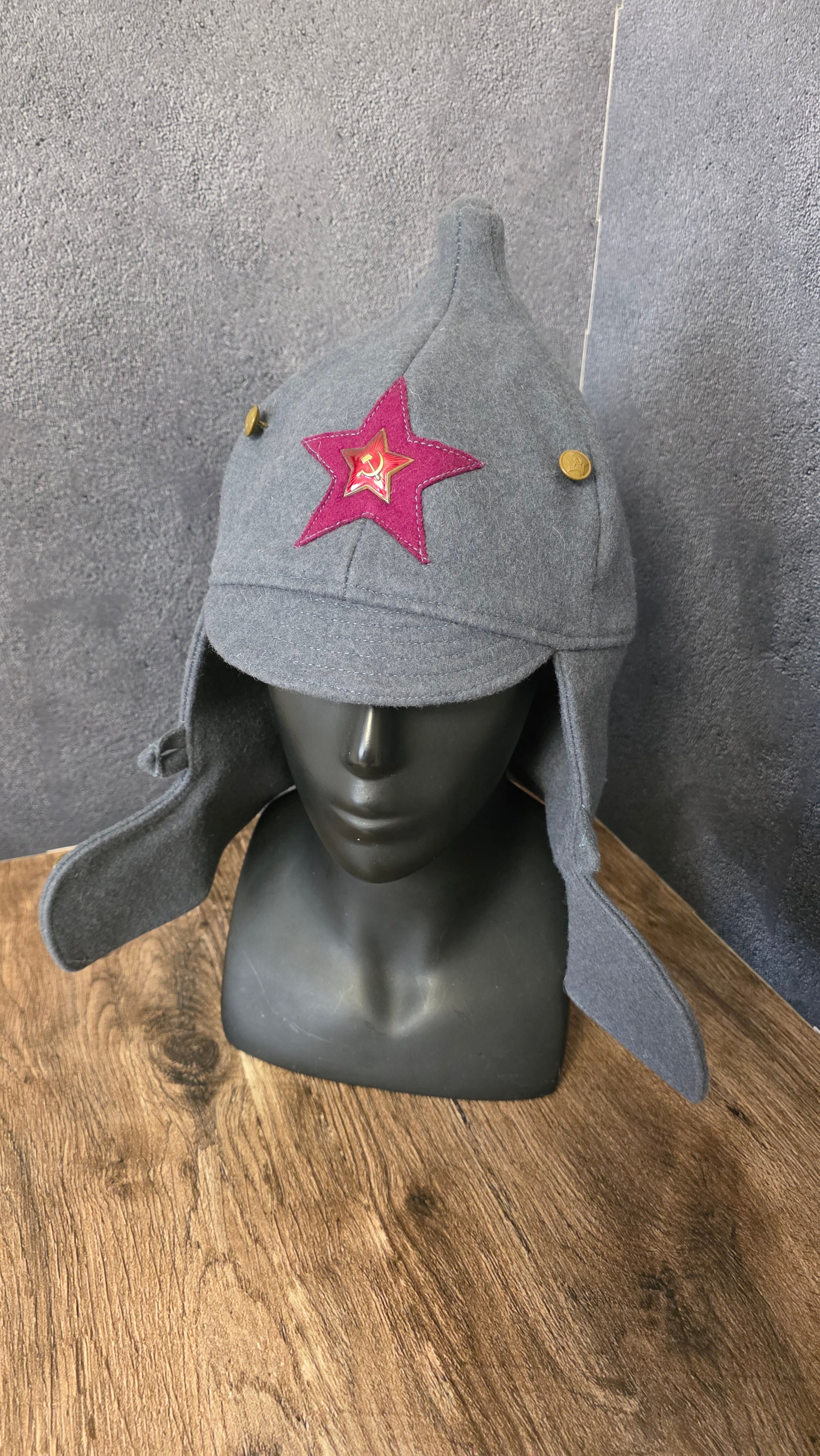Vintage Soviet USSR Budenovka Hat RKKA Red Army Winter Wool Helmet Cap