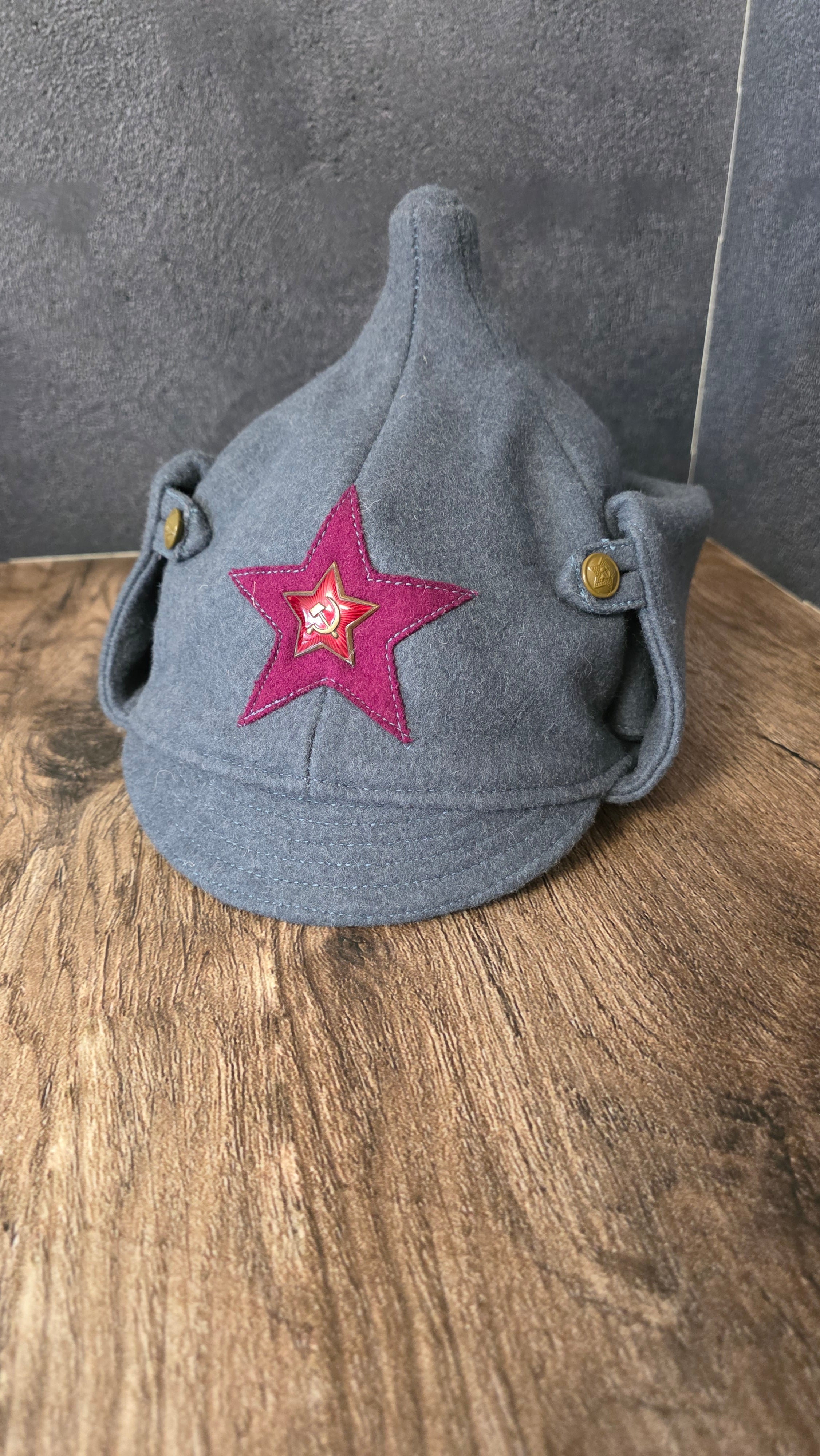 Vintage Soviet USSR Budenovka Hat RKKA Red Army Winter Wool Helmet Cap