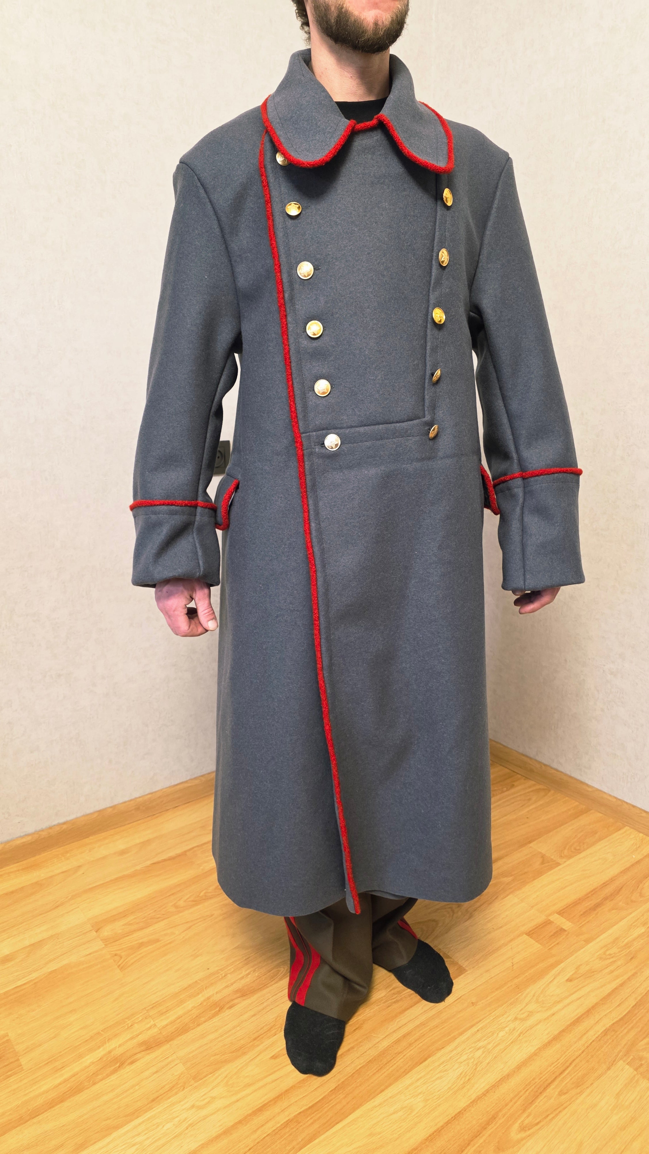 Vintage Soviet USSR General Officer Wool Overcoat Red Trim Coat