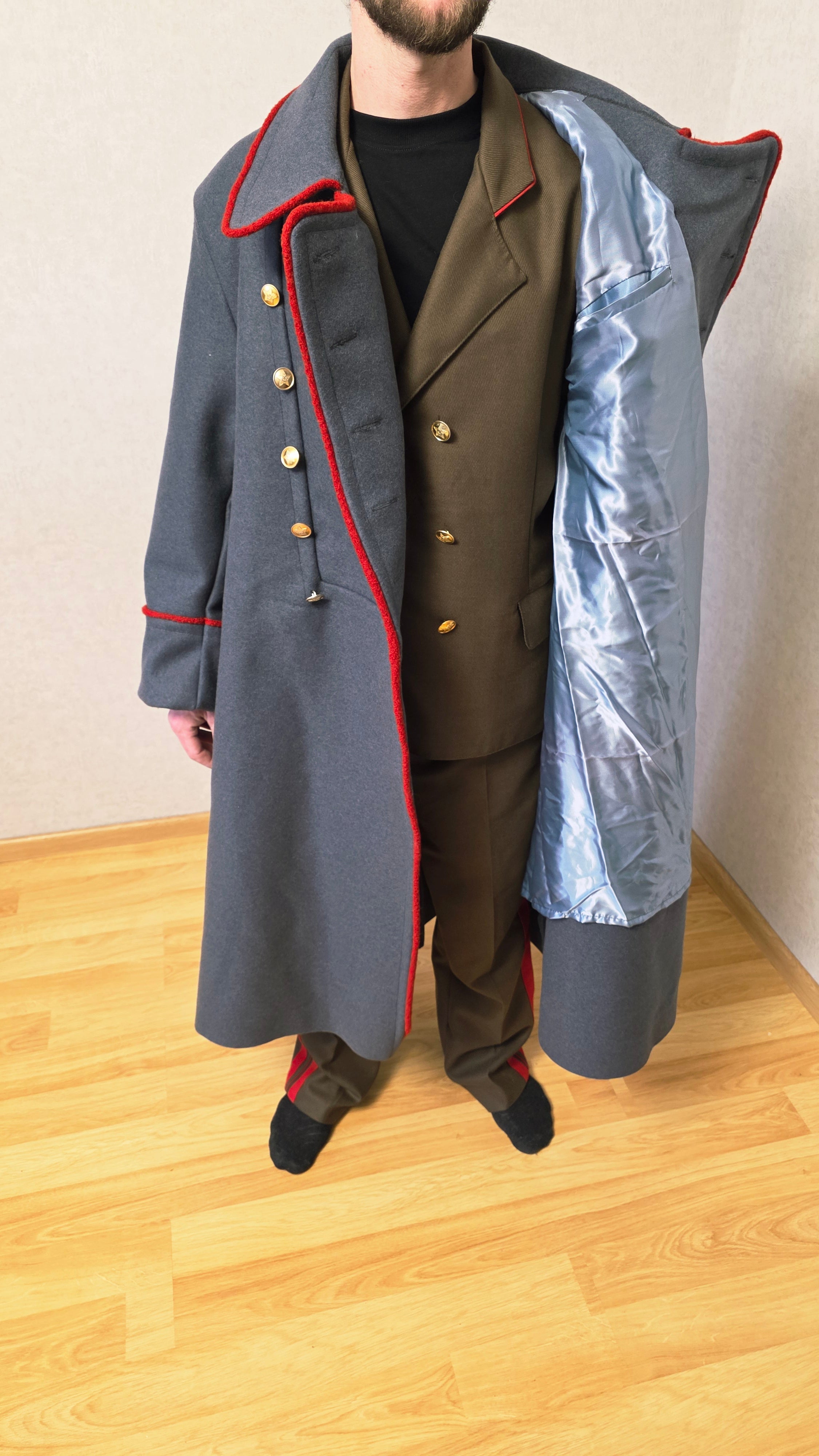 Vintage Soviet USSR General Officer Wool Overcoat Red Trim Coat