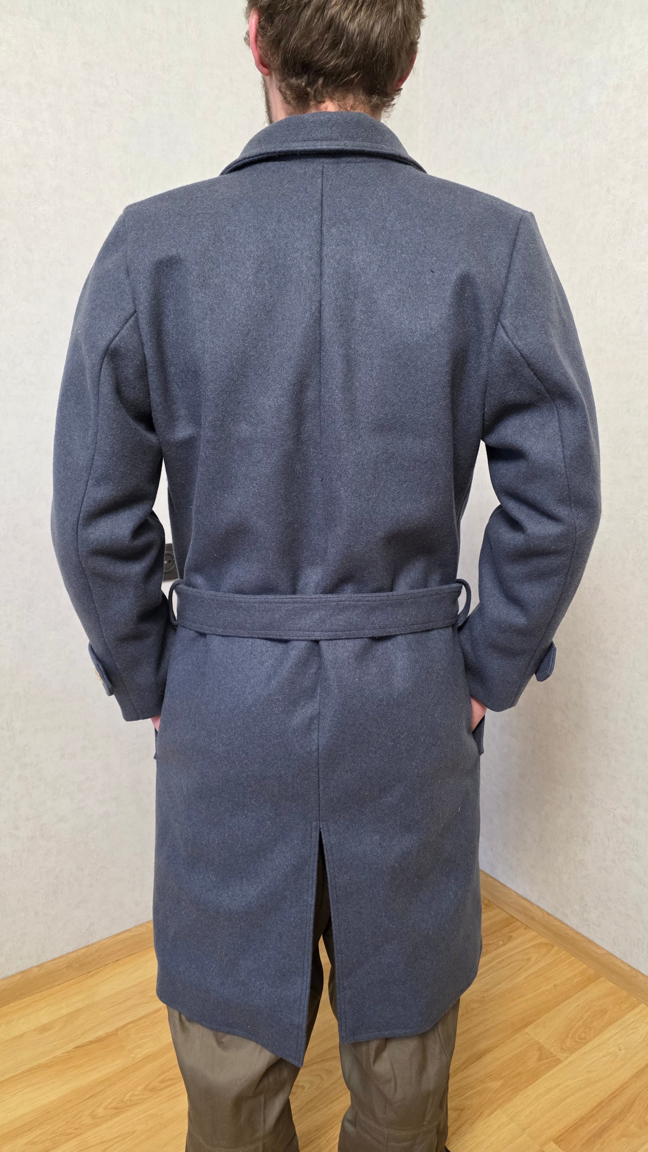 Vintage Soviet USSR Grey Wool Officer Overcoat Belted Winter Coat