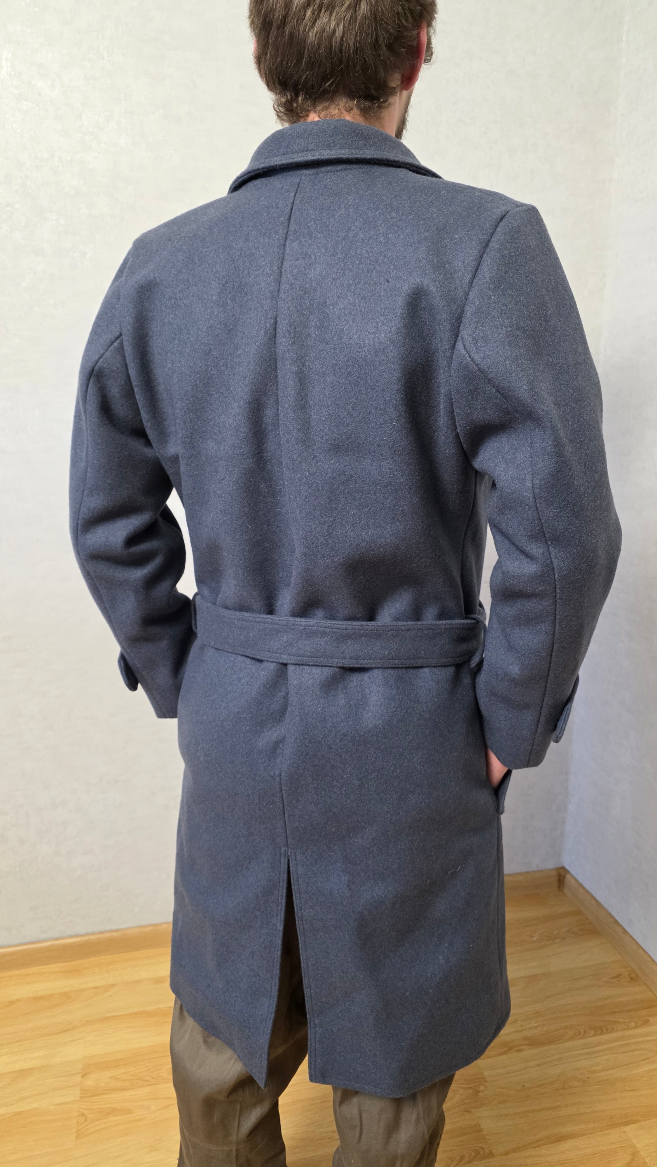 Vintage Soviet USSR Grey Wool Officer Overcoat Belted Winter Coat