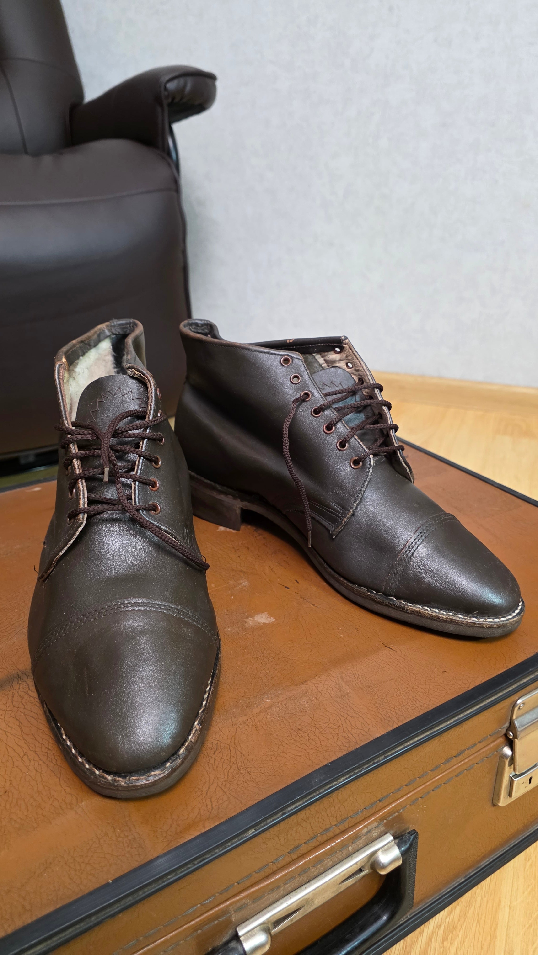 Vintage Soviet USSR Insulated Officer Ankle Boots Winter Leather Footwear - Legend Returns Vintage