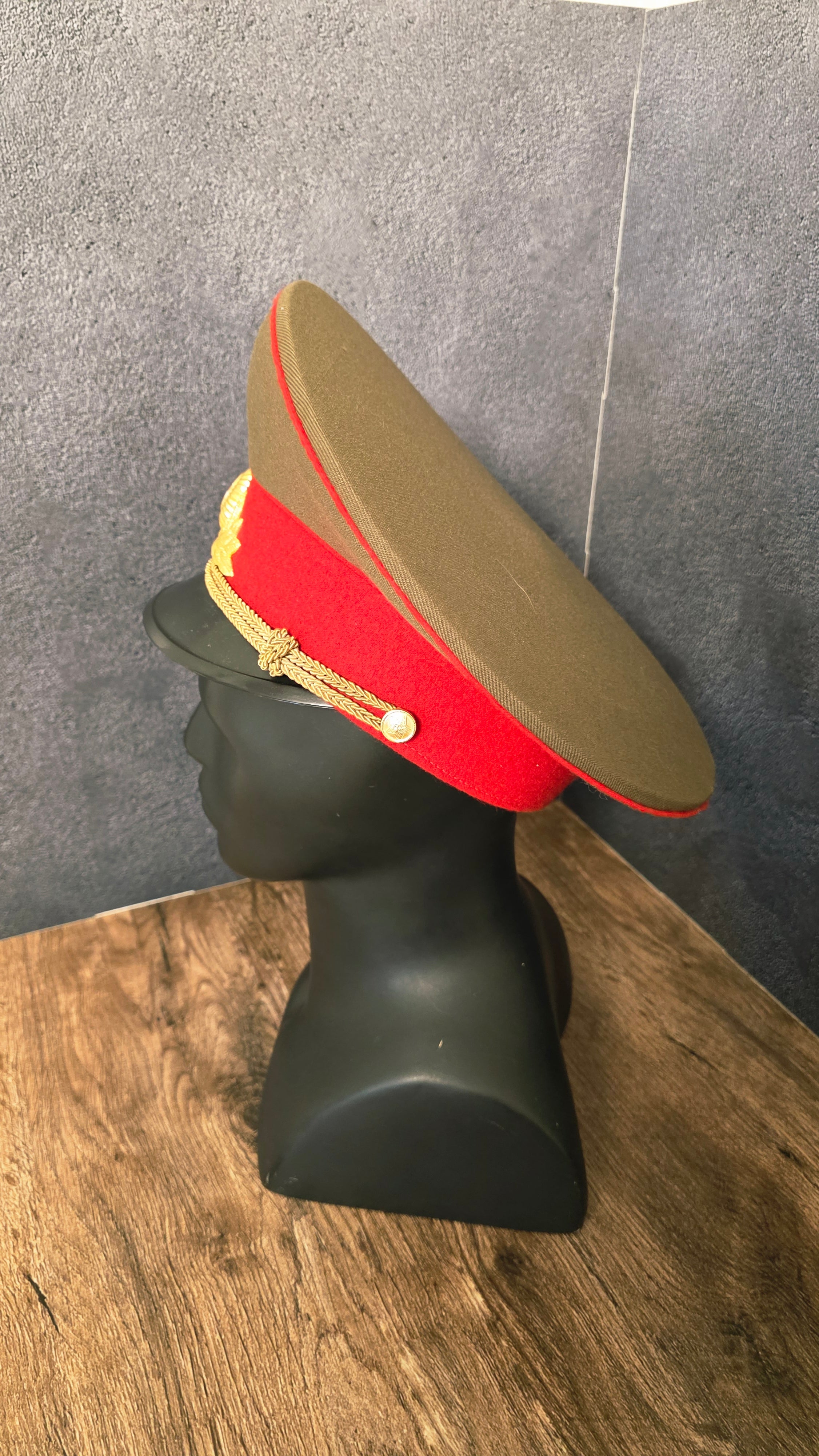 Vintage Soviet USSR Officer Parade Visor Cap 1969 Khaki Crown Red Band