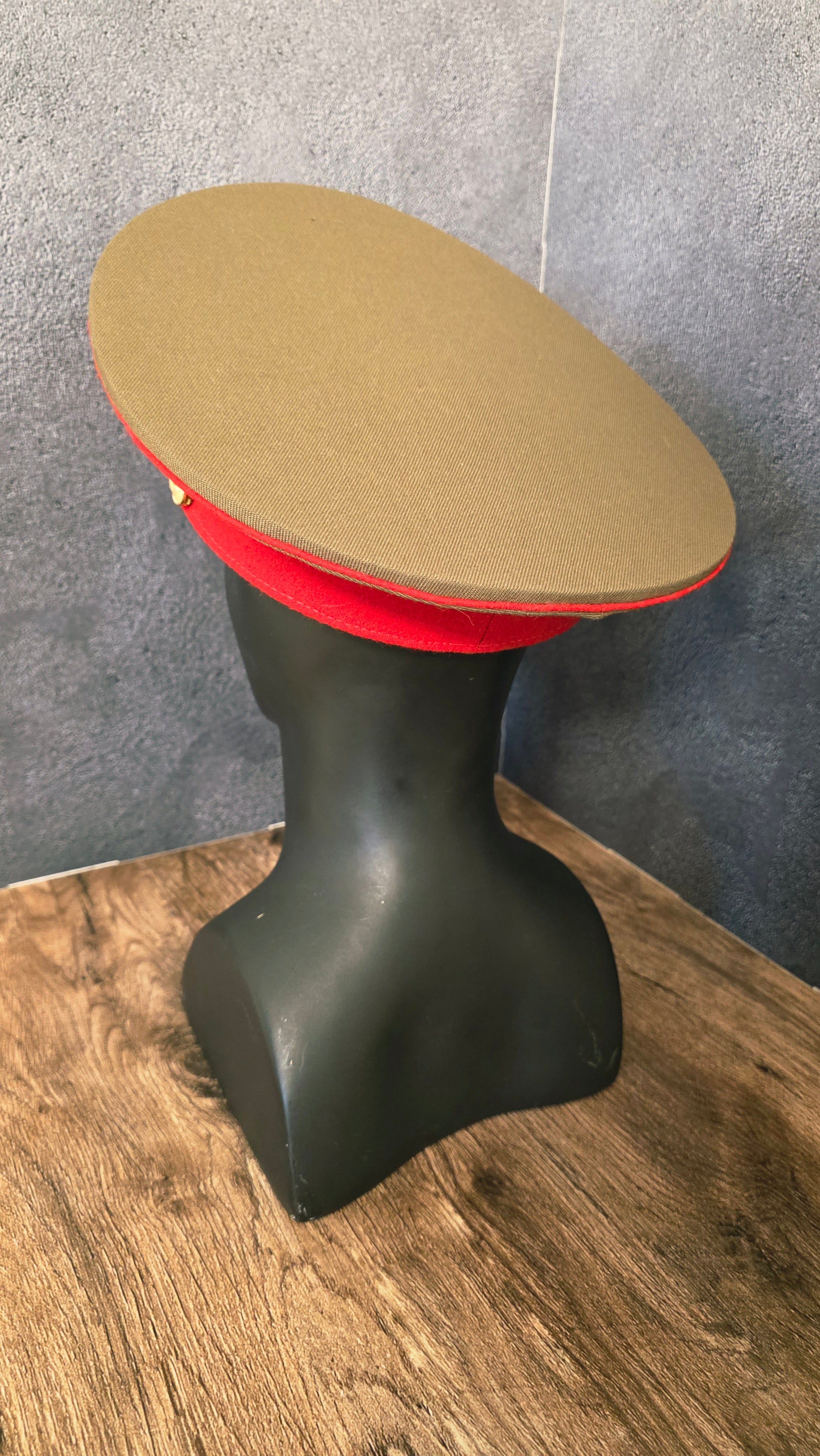 Vintage Soviet USSR Officer Parade Visor Cap 1969 Khaki Crown Red Band