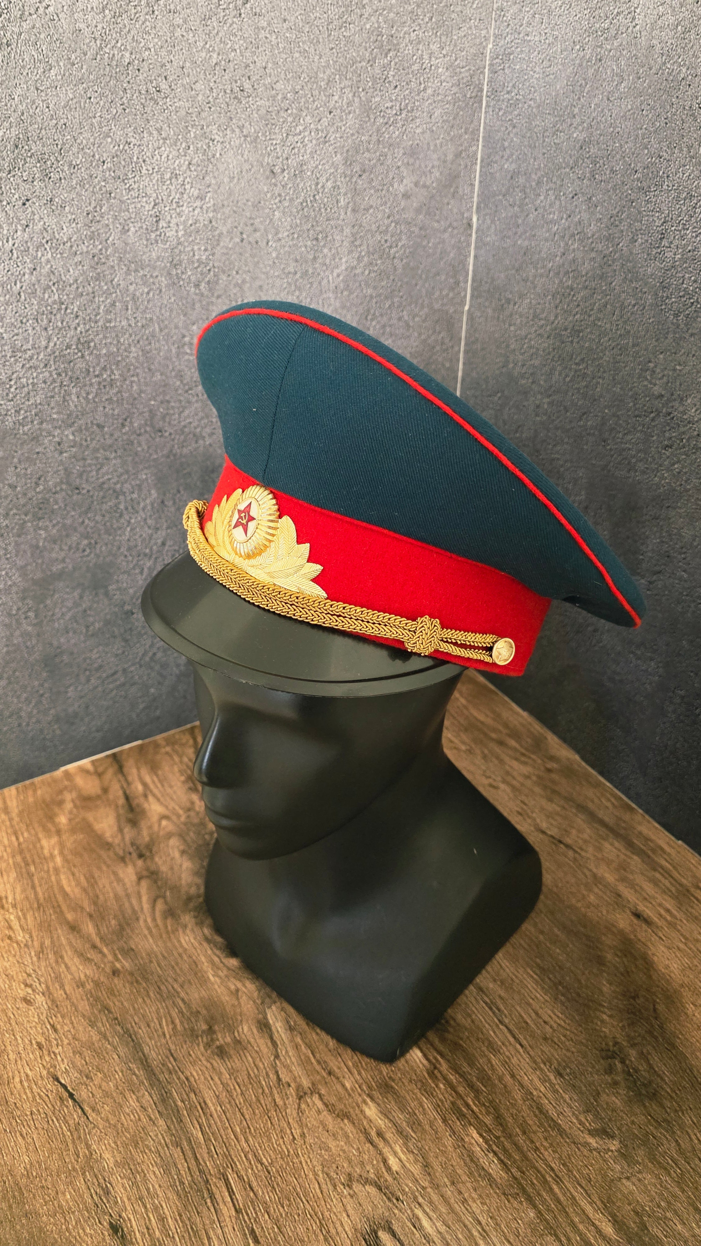 Vintage Soviet USSR Officer Parade Visor Cap Sea Wave Crown Red Band