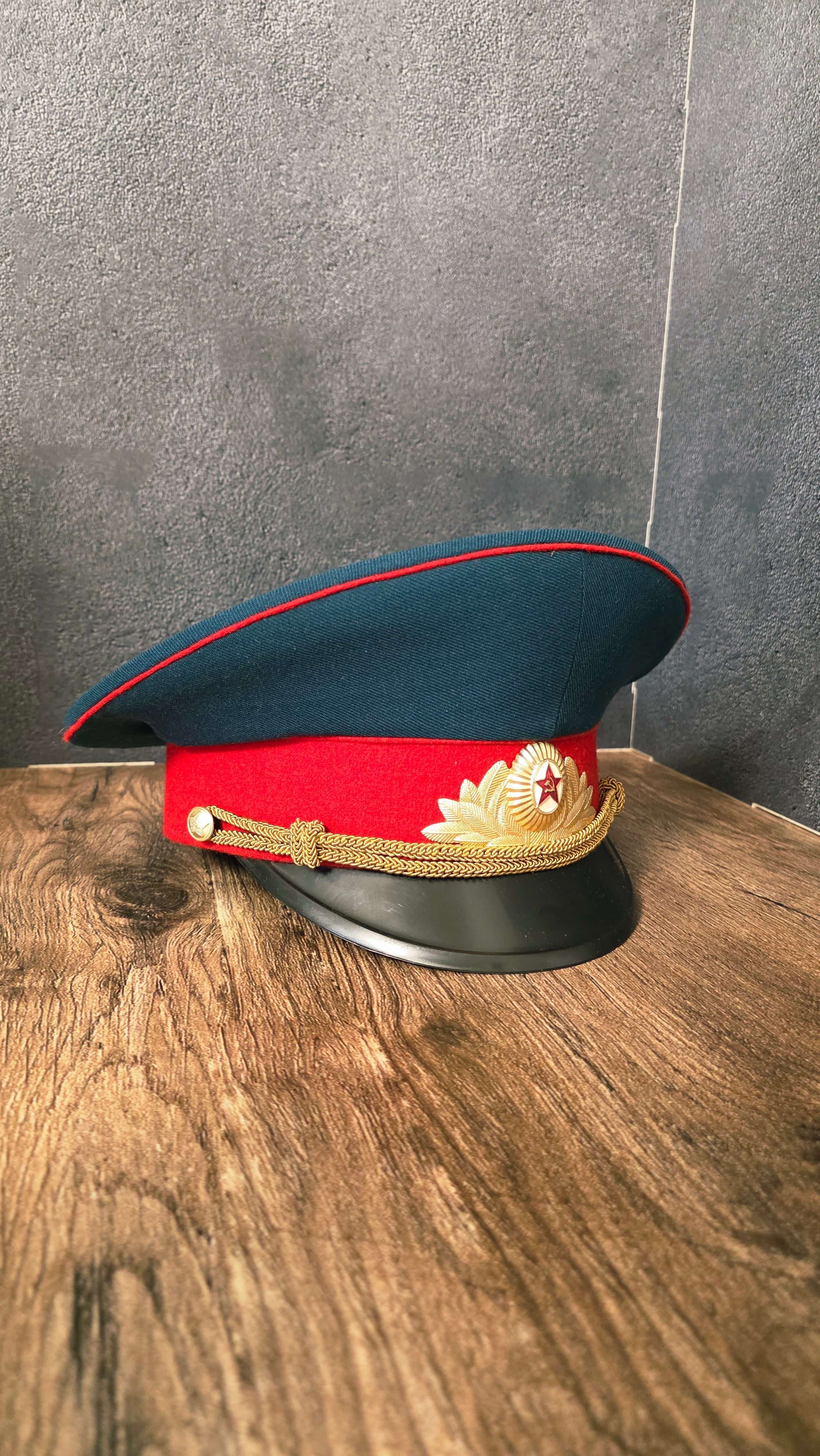 Vintage Soviet USSR Officer Parade Visor Cap Sea Wave Crown Red Band