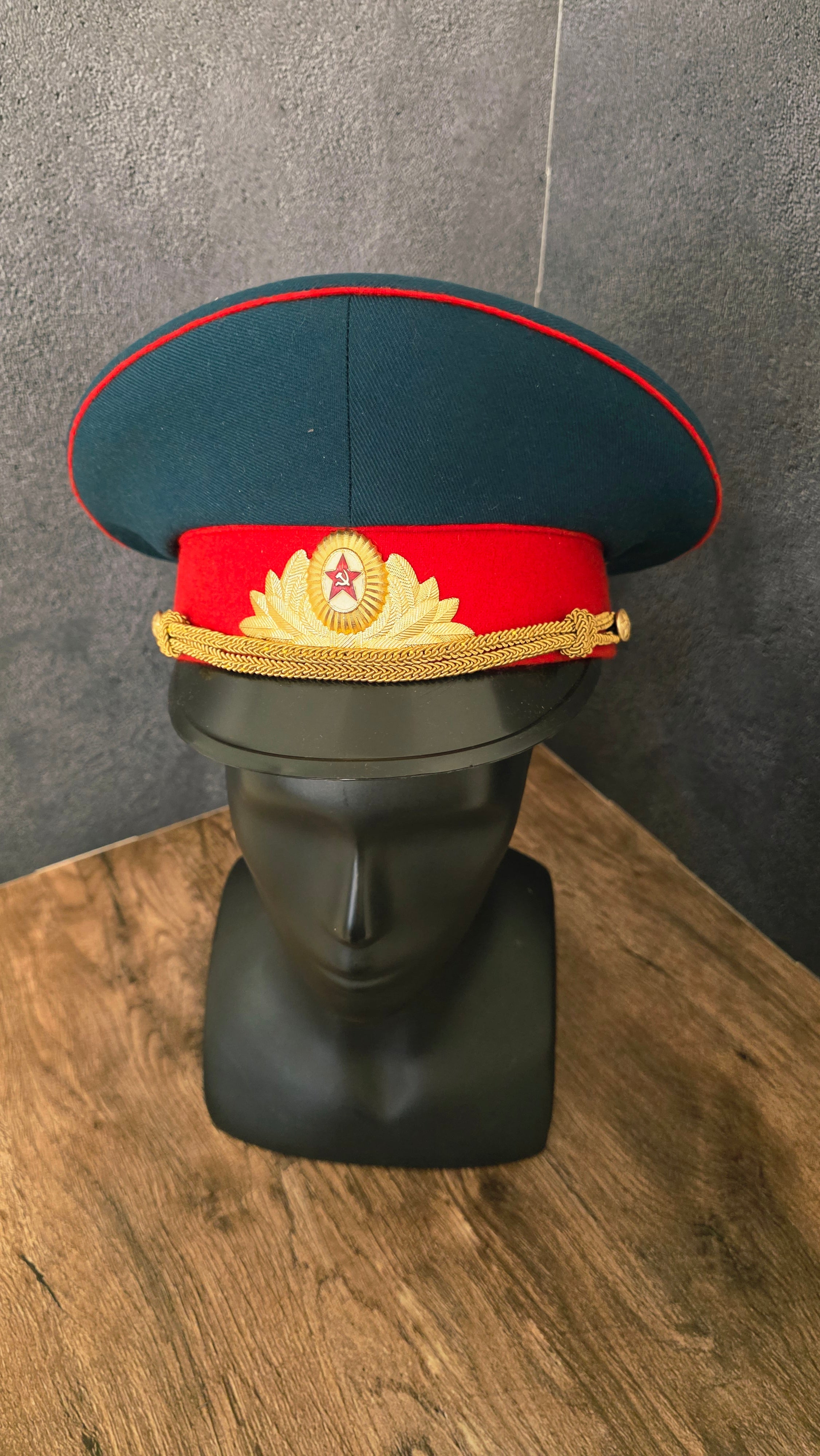 Vintage Soviet USSR Officer Parade Visor Cap Sea Wave Crown Red Band