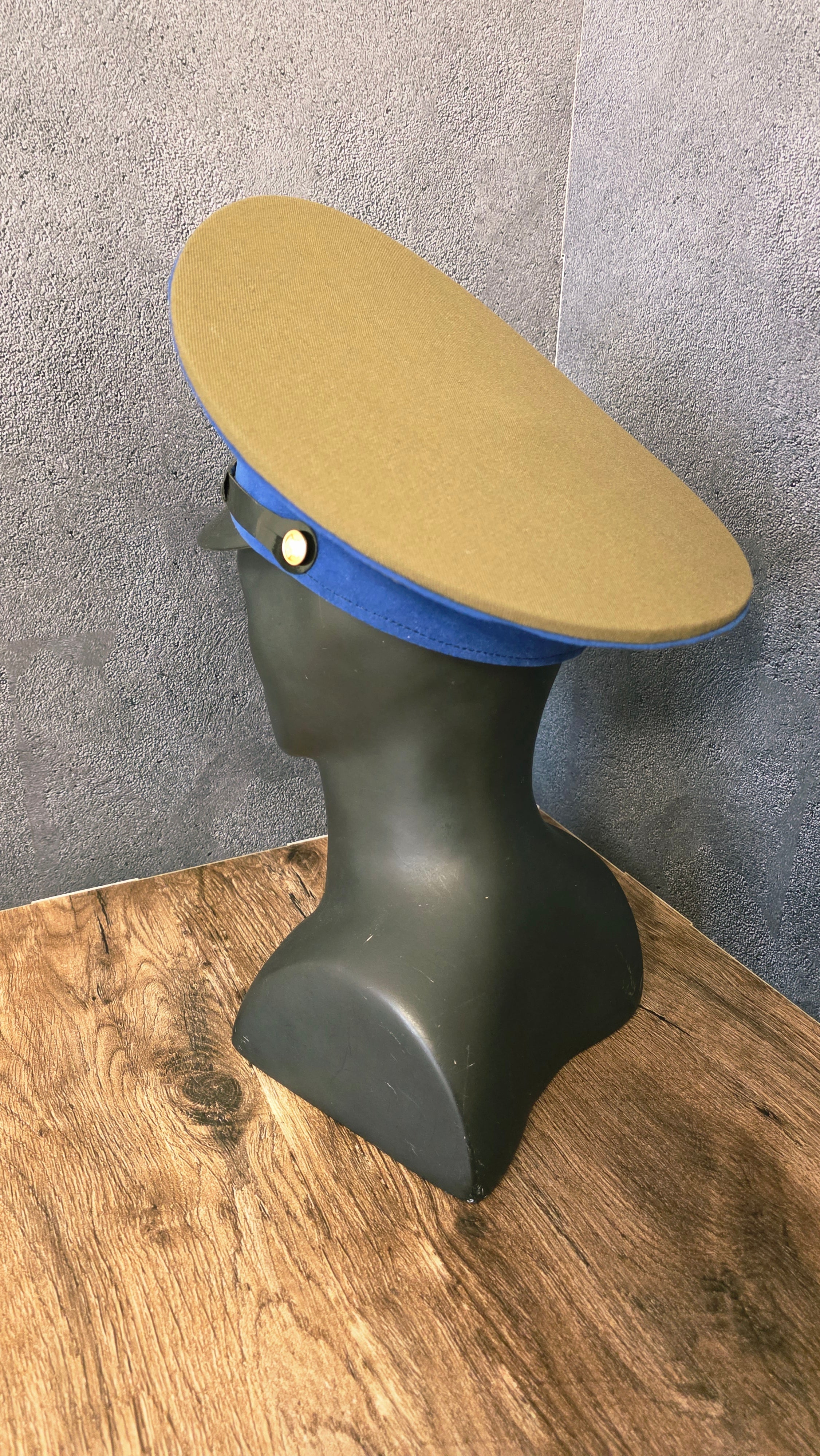 Vintage Soviet USSR RKKA Cavalry Visor Cap 1935 Khaki Blue Piping Hat