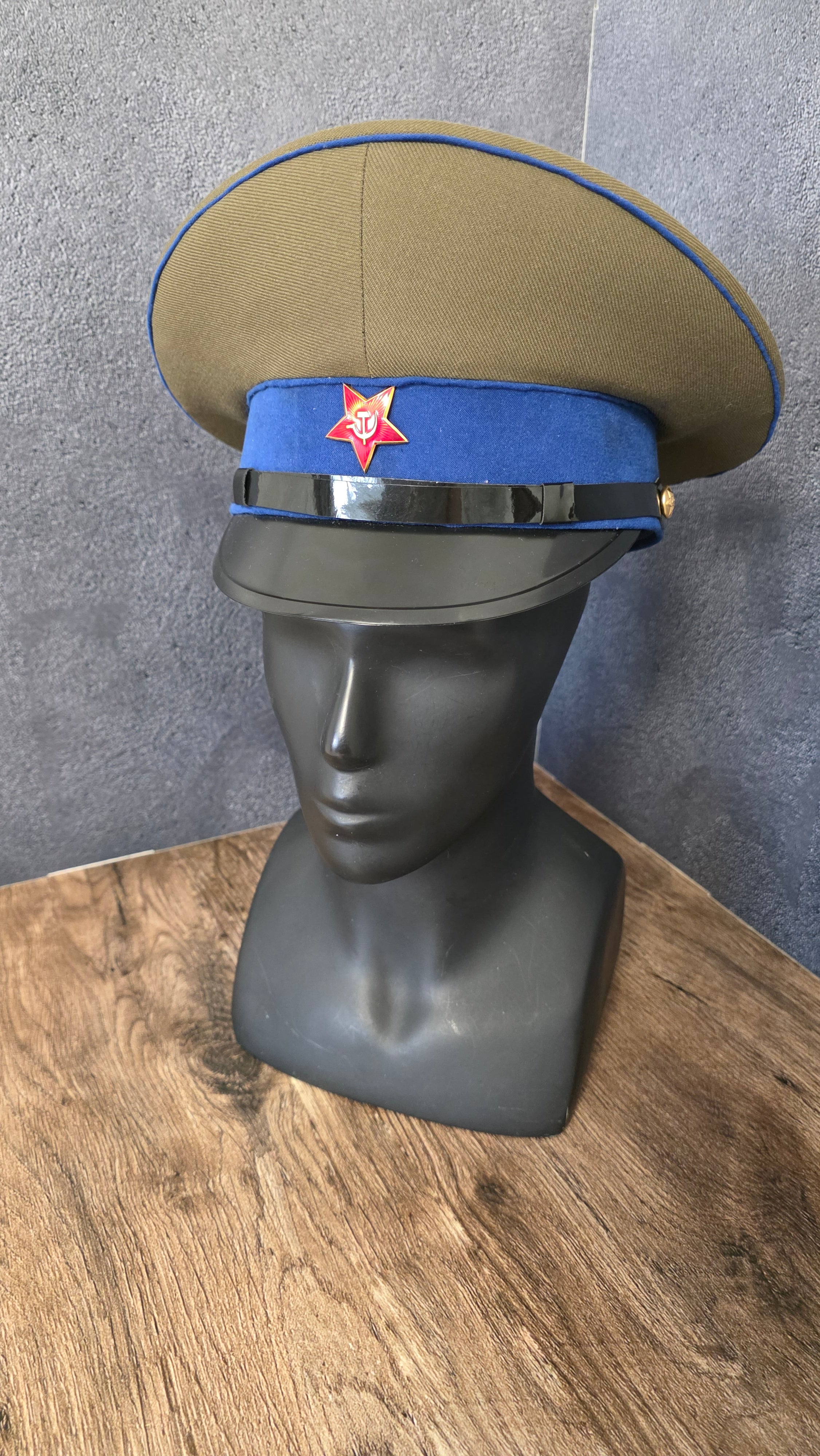 Vintage Soviet USSR RKKA Cavalry Visor Cap 1935 Khaki Blue Piping Hat