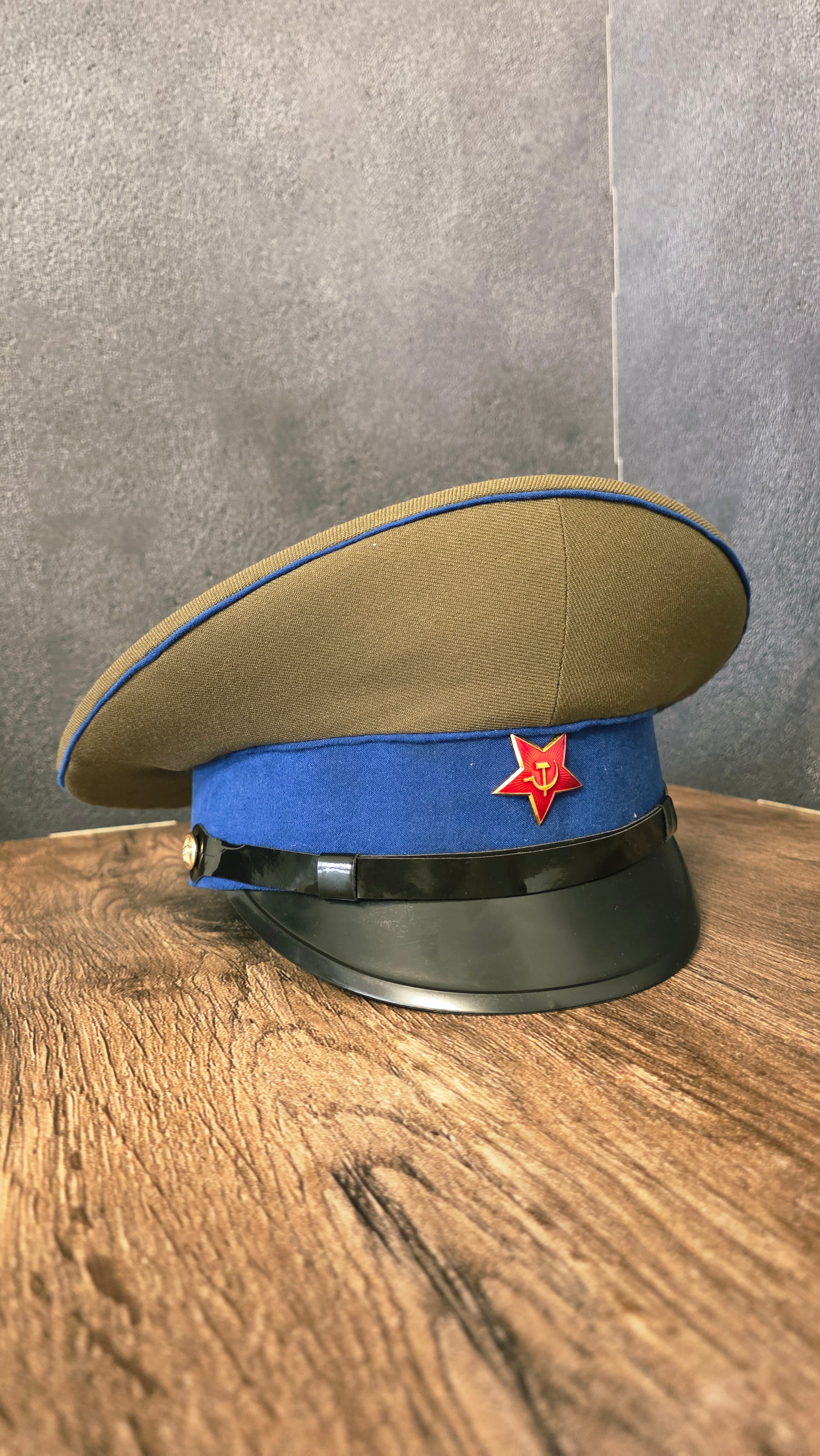 Vintage Soviet USSR RKKA Cavalry Visor Cap 1935 Khaki Blue Piping Hat