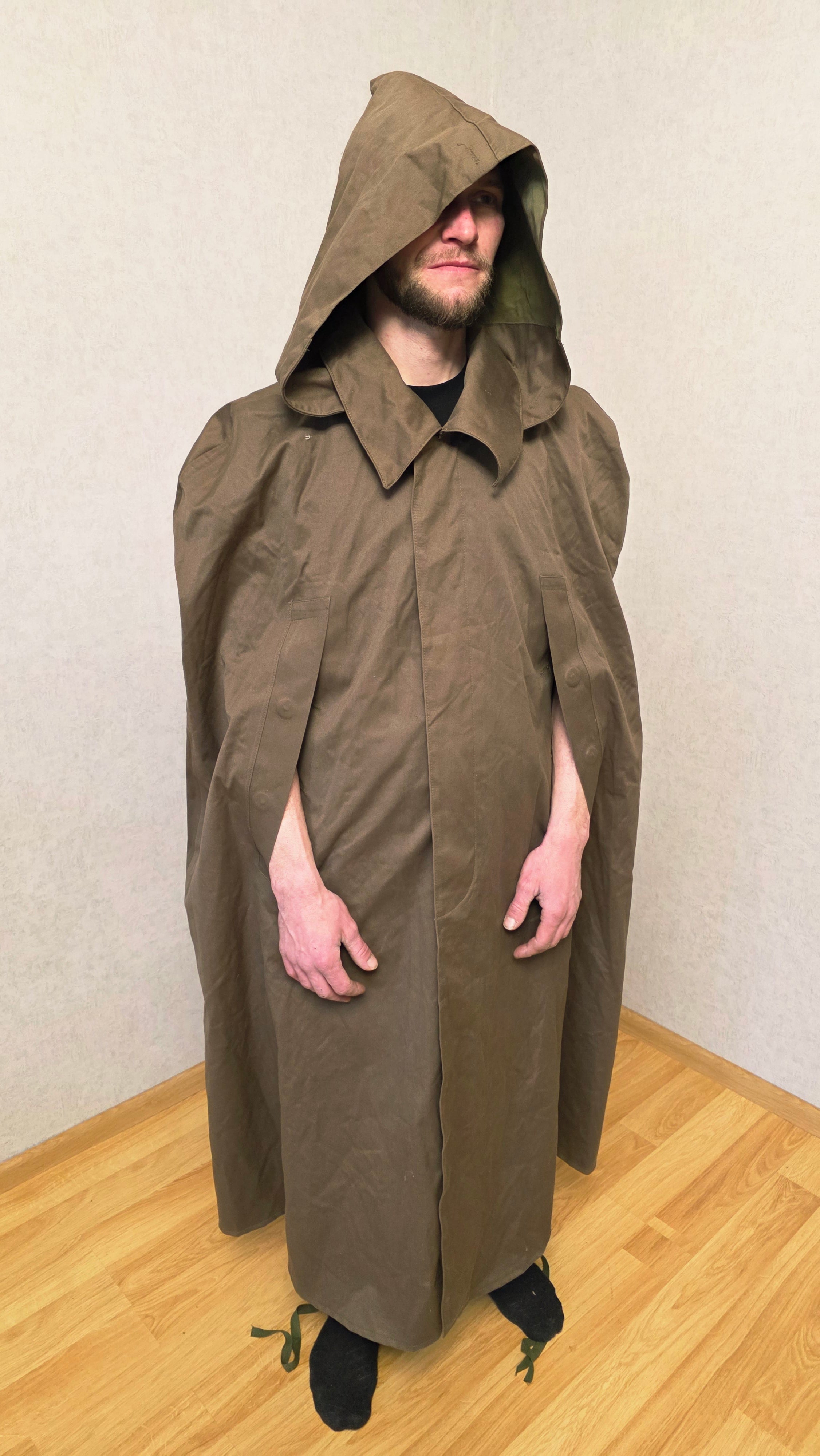 Vintage Soviet USSR Rubberized Canvas Rain Cape Tent Hooded Poncho