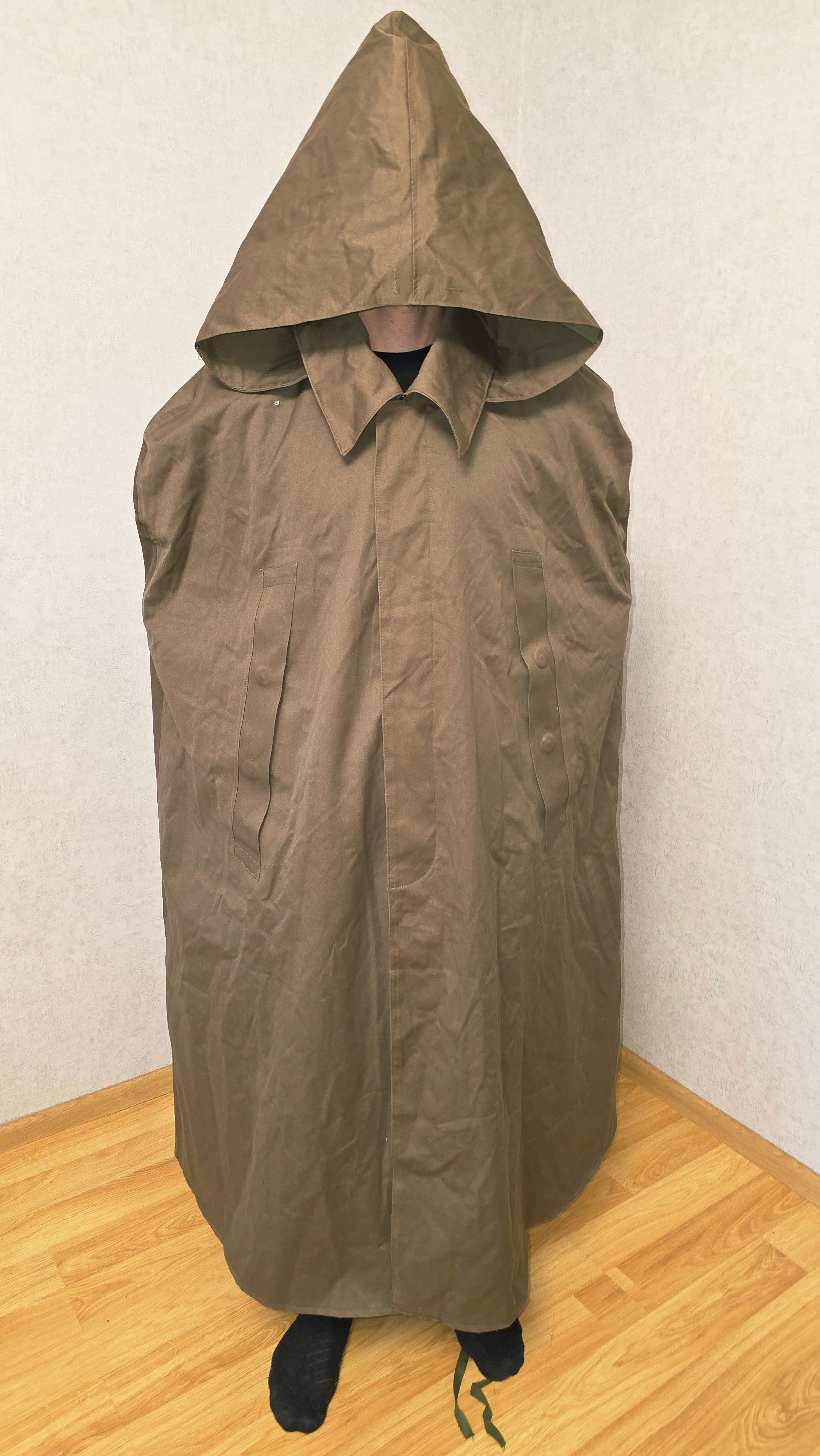Vintage Soviet USSR Rubberized Canvas Rain Cape Tent Hooded Poncho