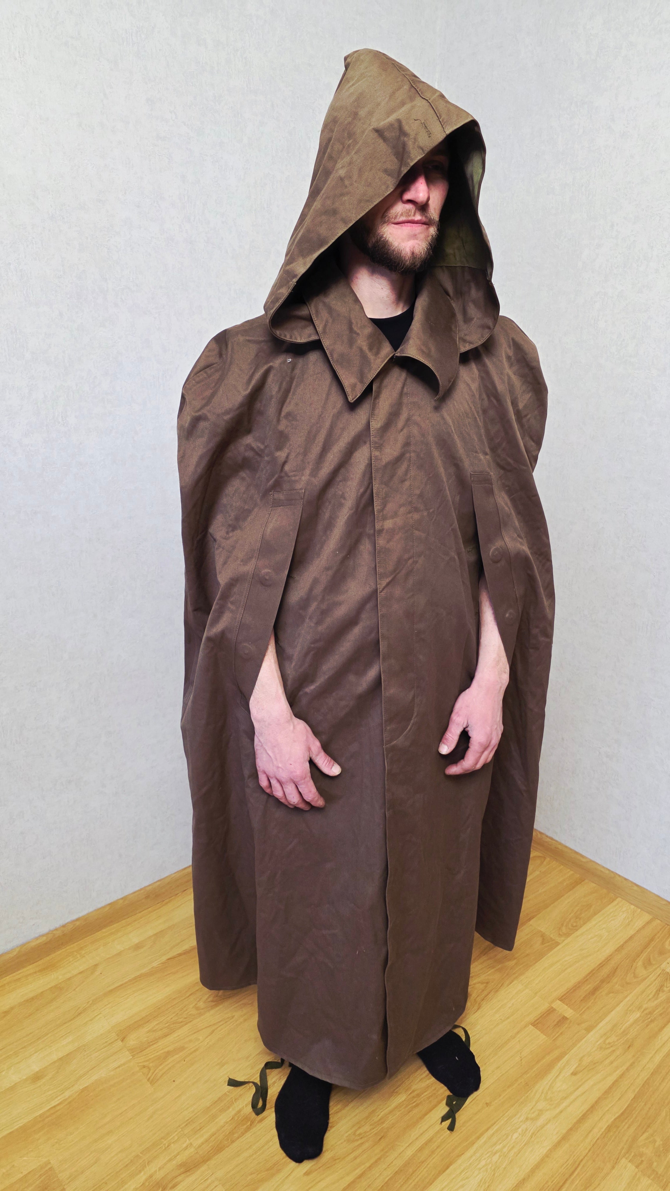 Vintage Soviet USSR Rubberized Canvas Rain Cape Tent Hooded Poncho