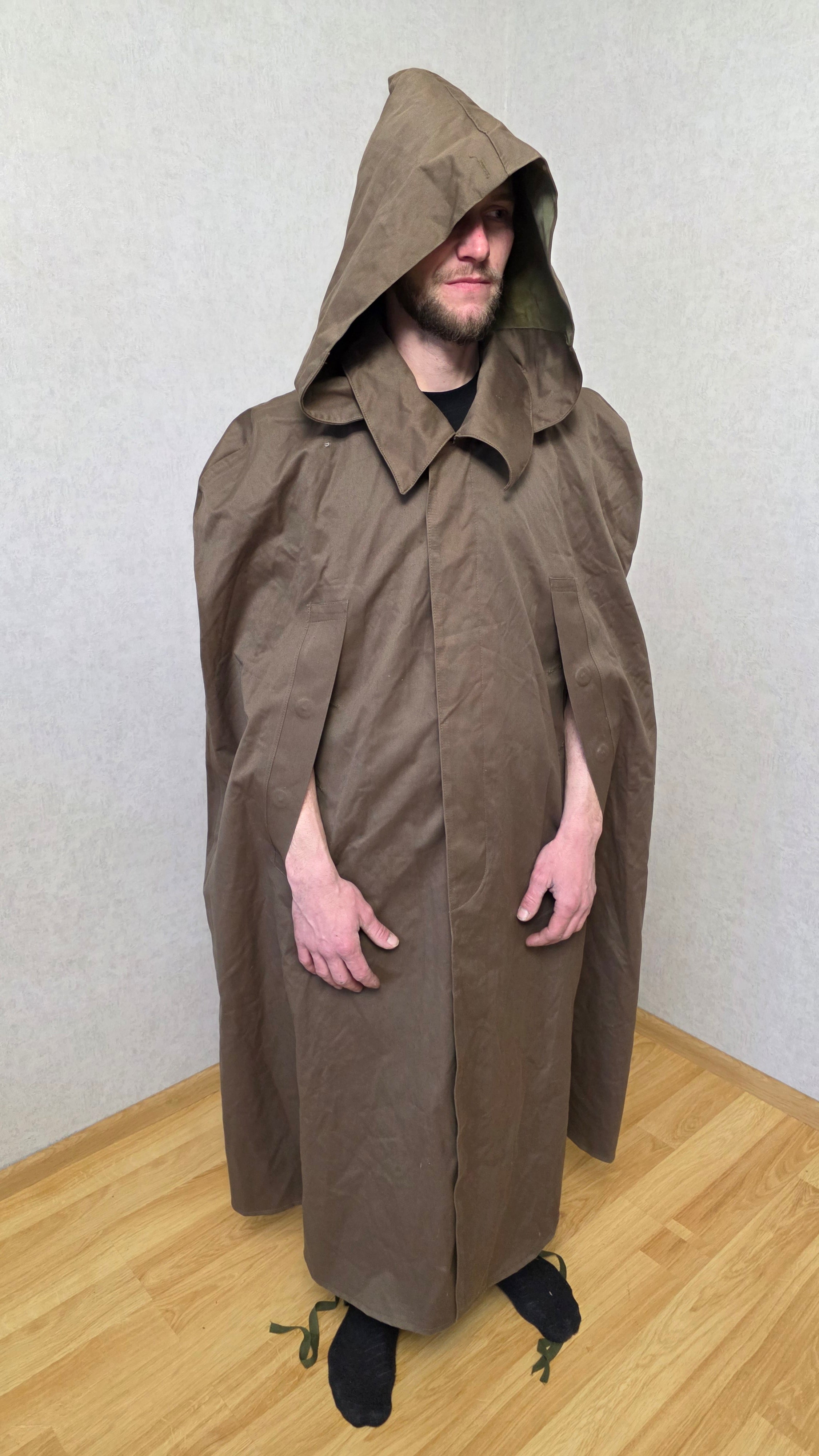 Vintage Soviet USSR Rubberized Canvas Rain Cape Tent Hooded Poncho